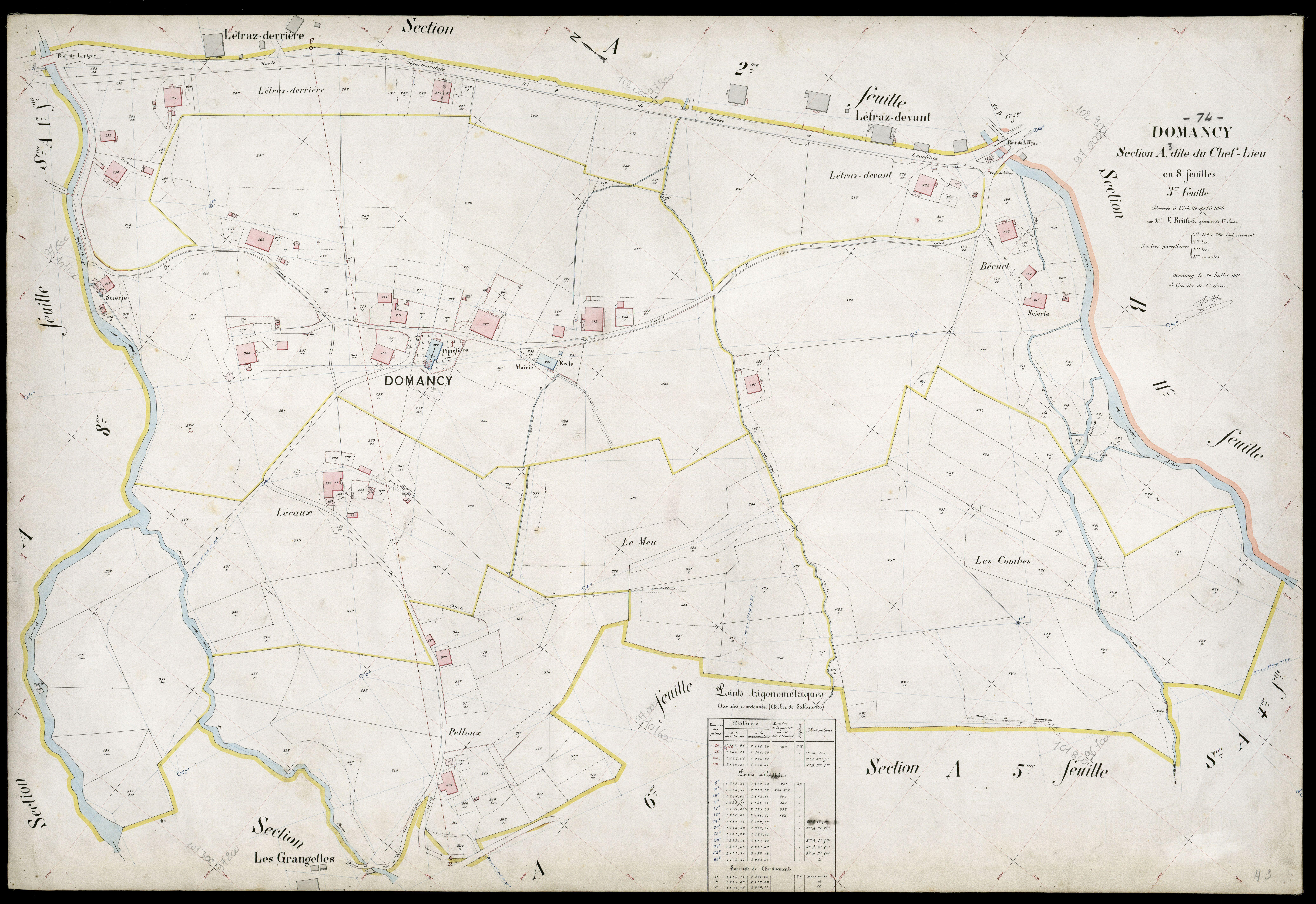 3 P 3 4207 - Feuille n° 4, parcelles n° 447 à 623 - 29 juillet 1911