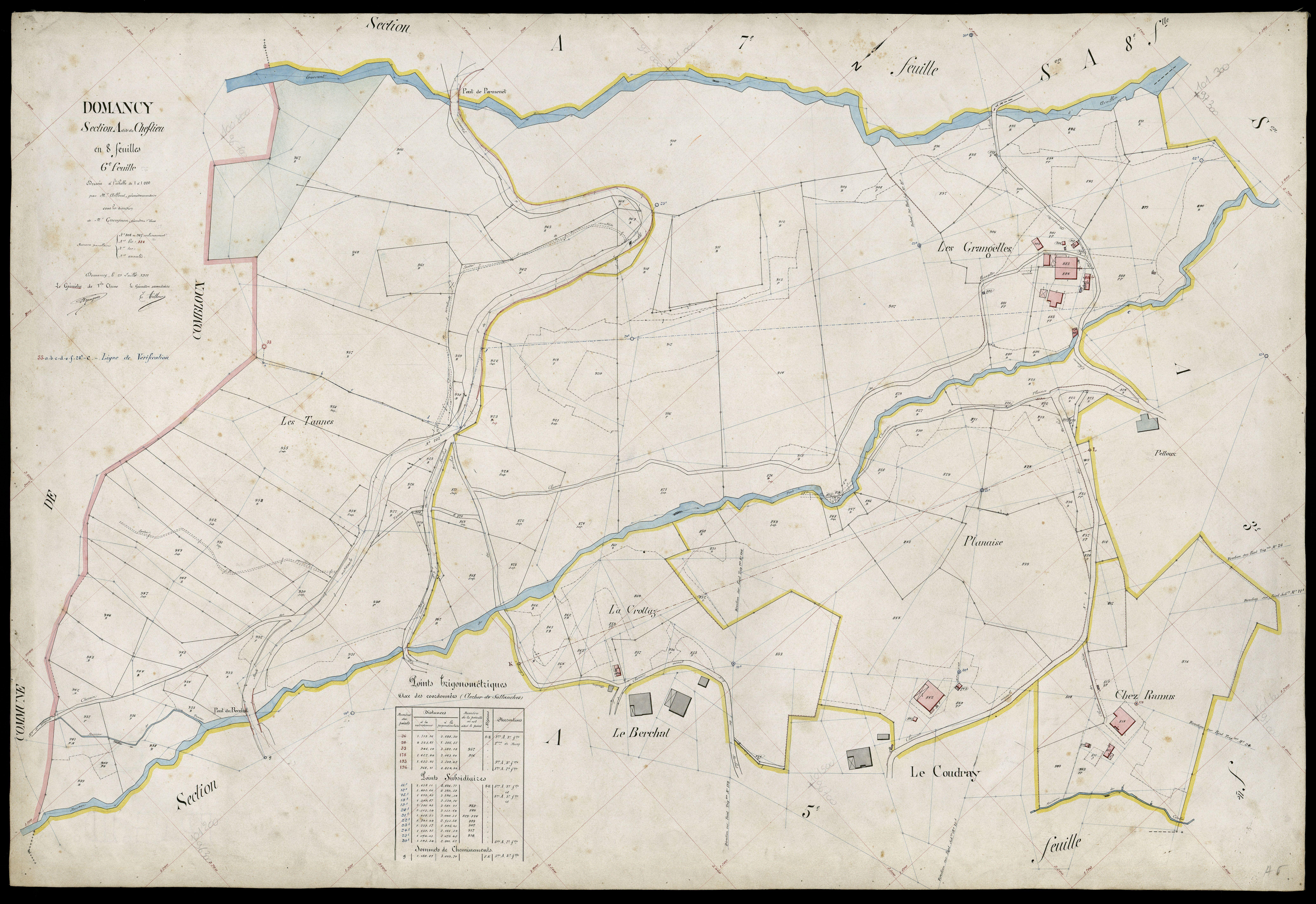 3 P 3 4210 - Feuille n° 7, parcelles n° 968 à 1107 - 29 juillet 1911