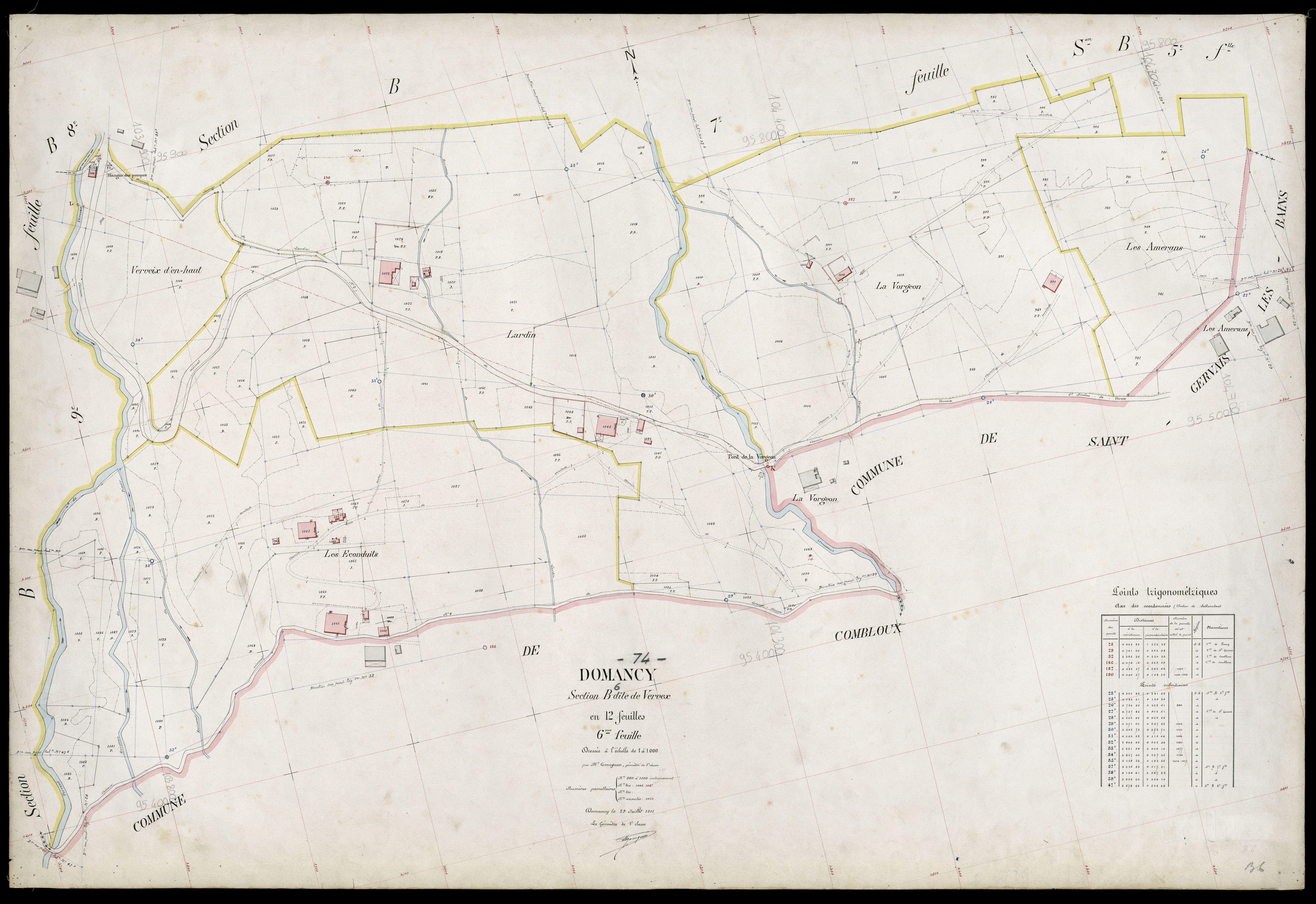 3 P 3 4218 - Feuille n° 7, parcelles n° 1101 à 1302 - 29 juillet 1911