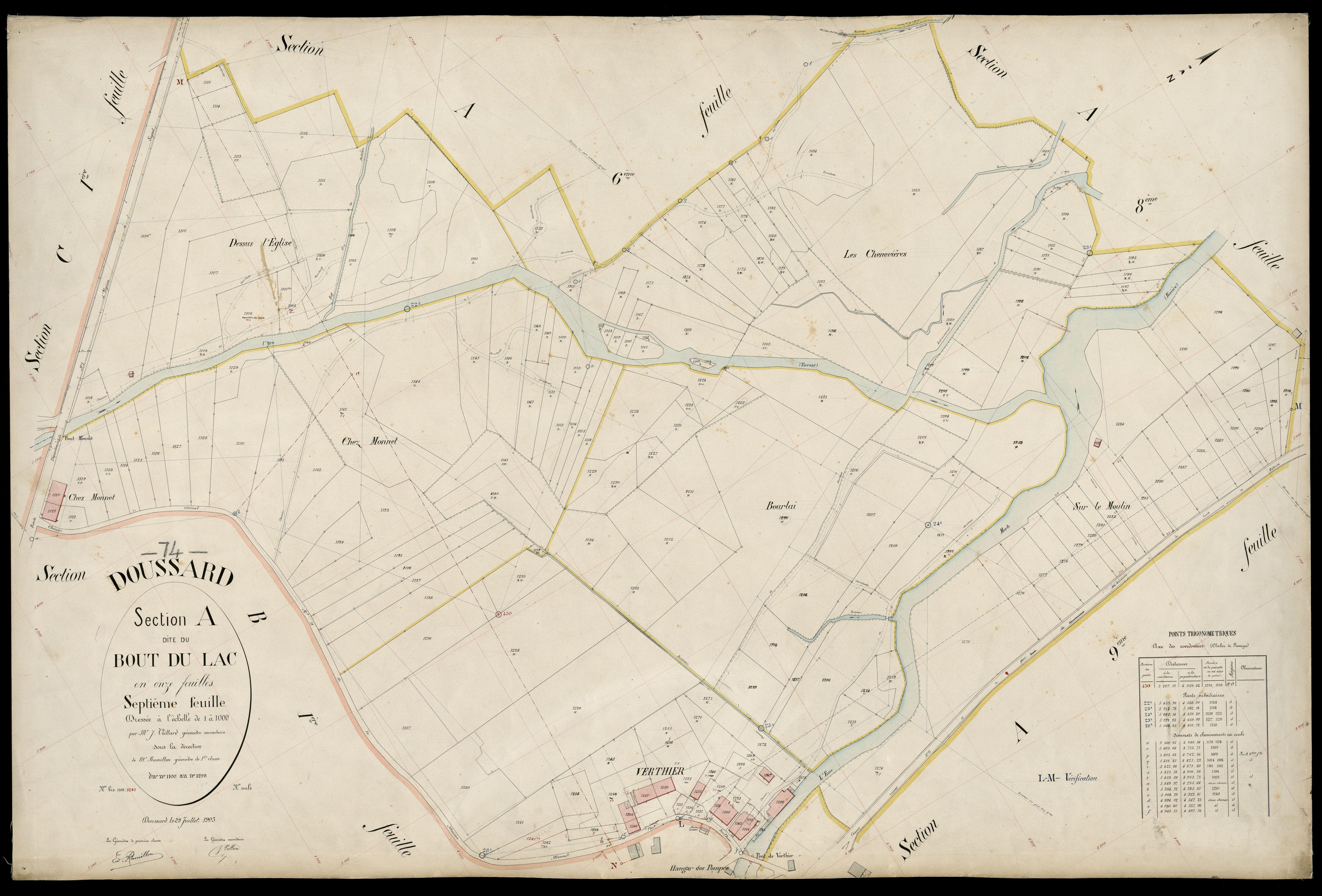 3 P 3 4233 - Feuille n° 8, parcelles n° 1299 à 1461 - 29 juillet 1905