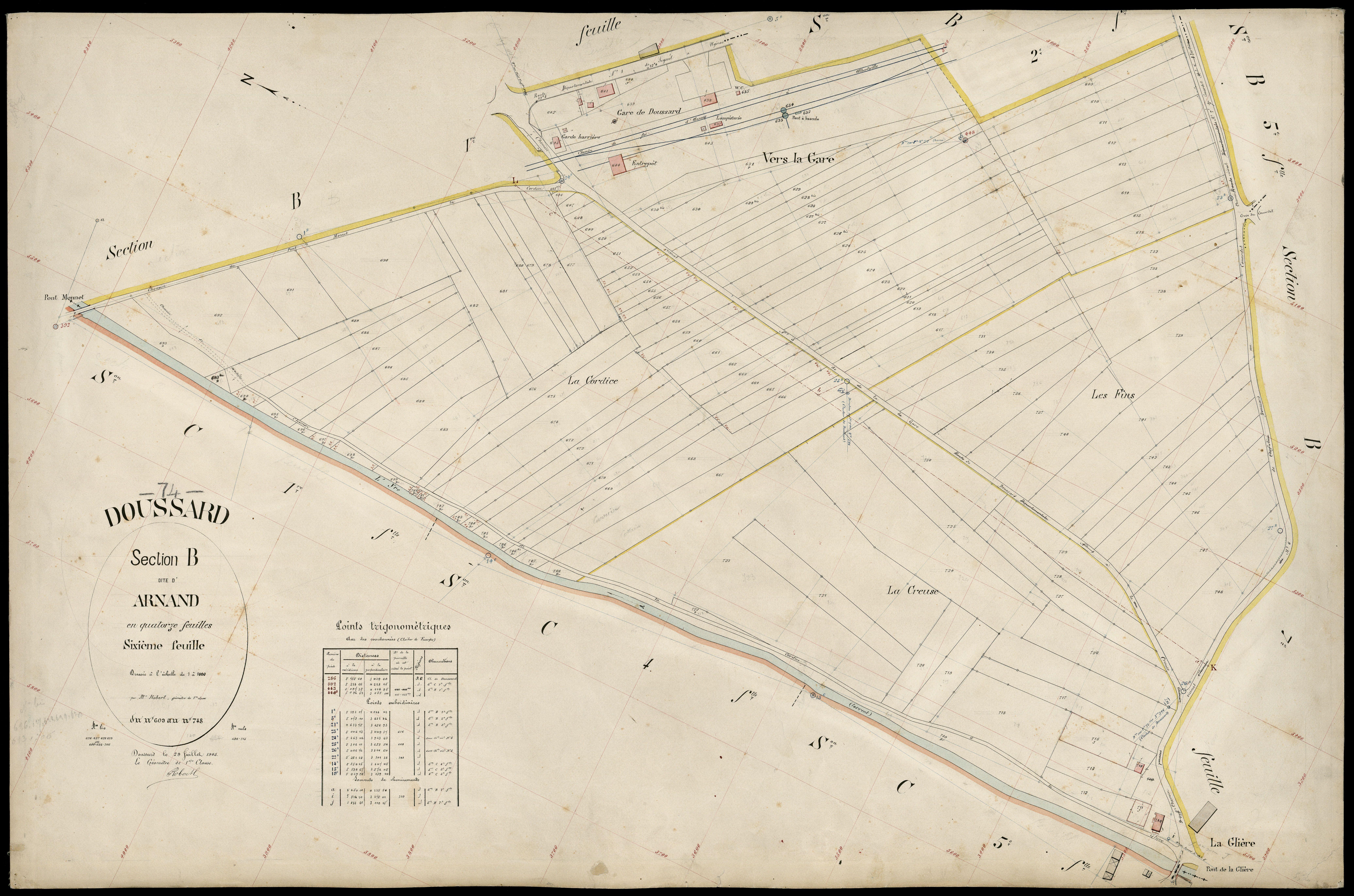 3 P 3 4243 - Feuille n° 7, parcelles n° 749 à 88 - 29 juillet 1905
