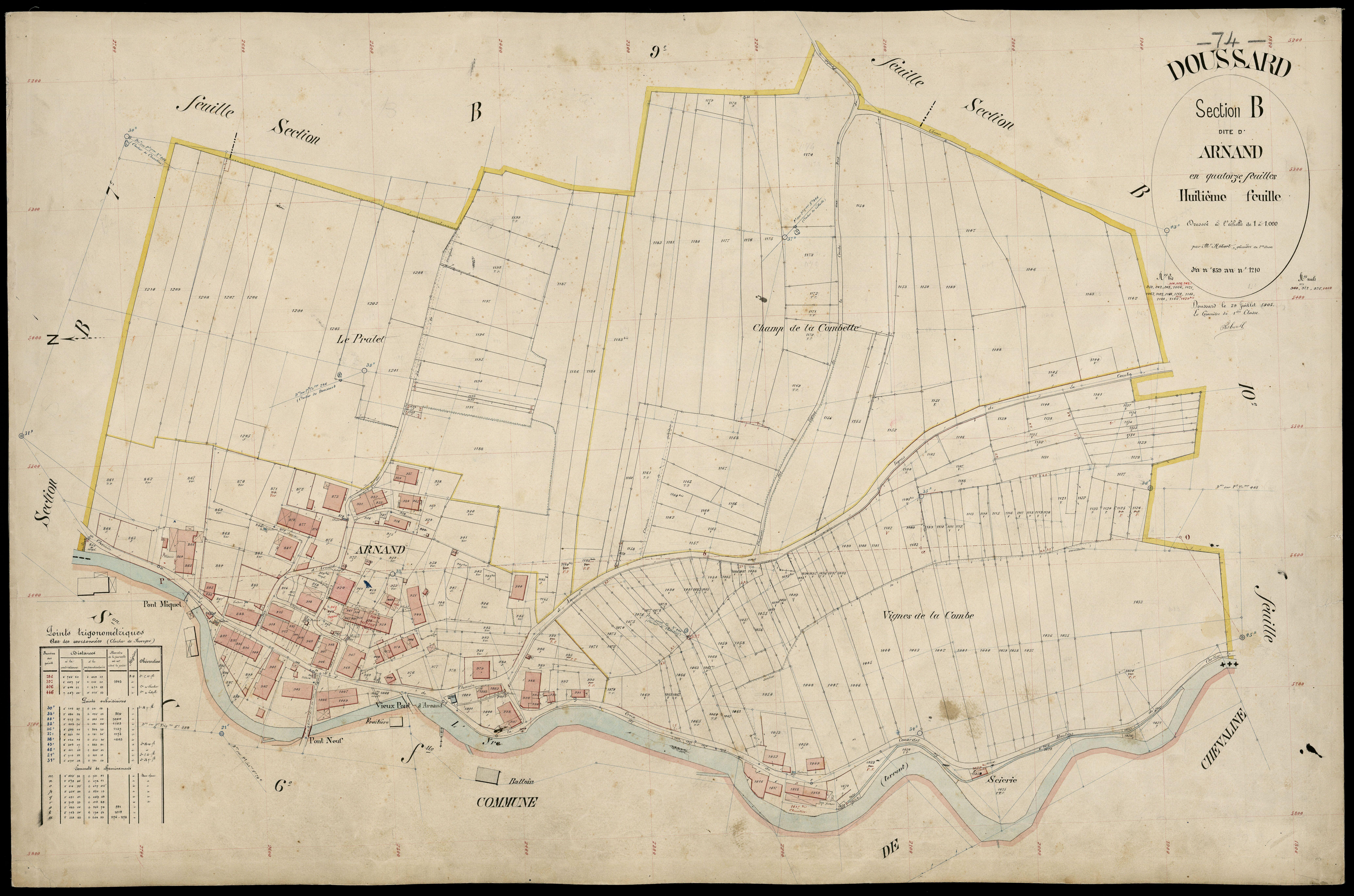 3 P 3 4245 - Feuille n° 9, parcelles n° 1211 à 1321 - 29 juillet 1905