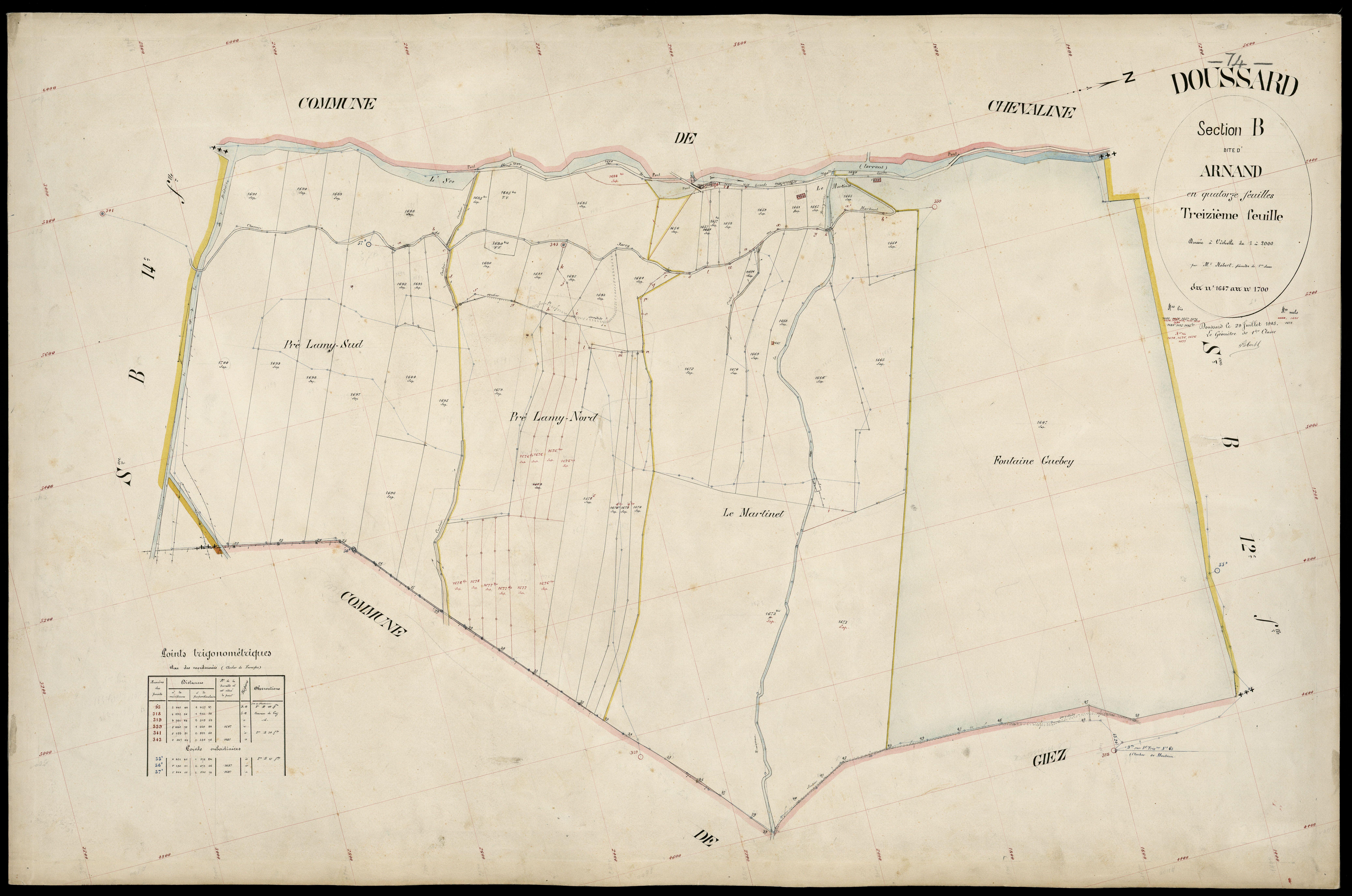 3 P 3 4250 - Feuille n° 14, parcelles n° 1701 à 1713 - 29 juillet 1905