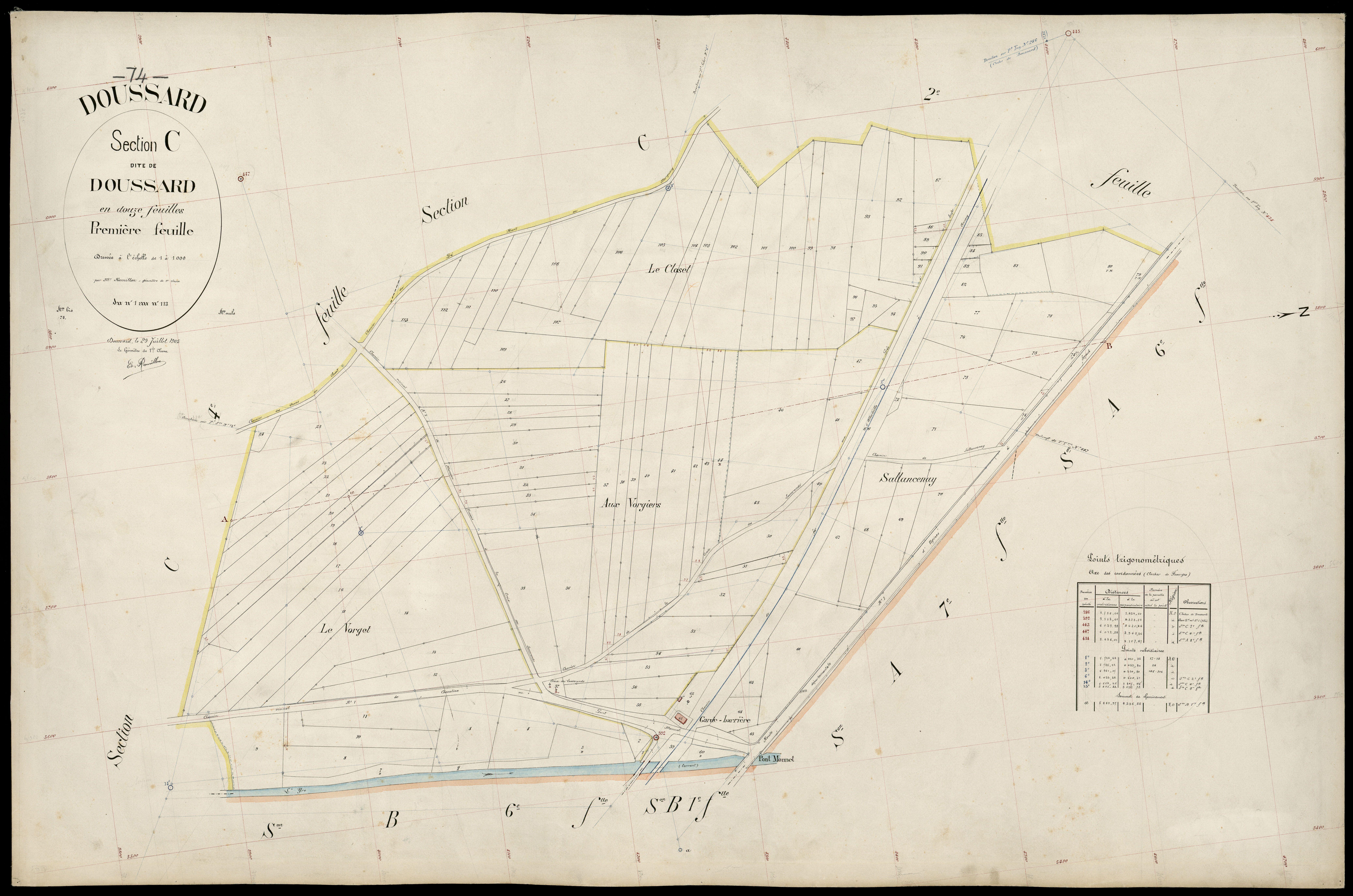 3 P 3 4252 - Feuille n° 2, parcelles n° 114 à 272 - 29 juillet 1905