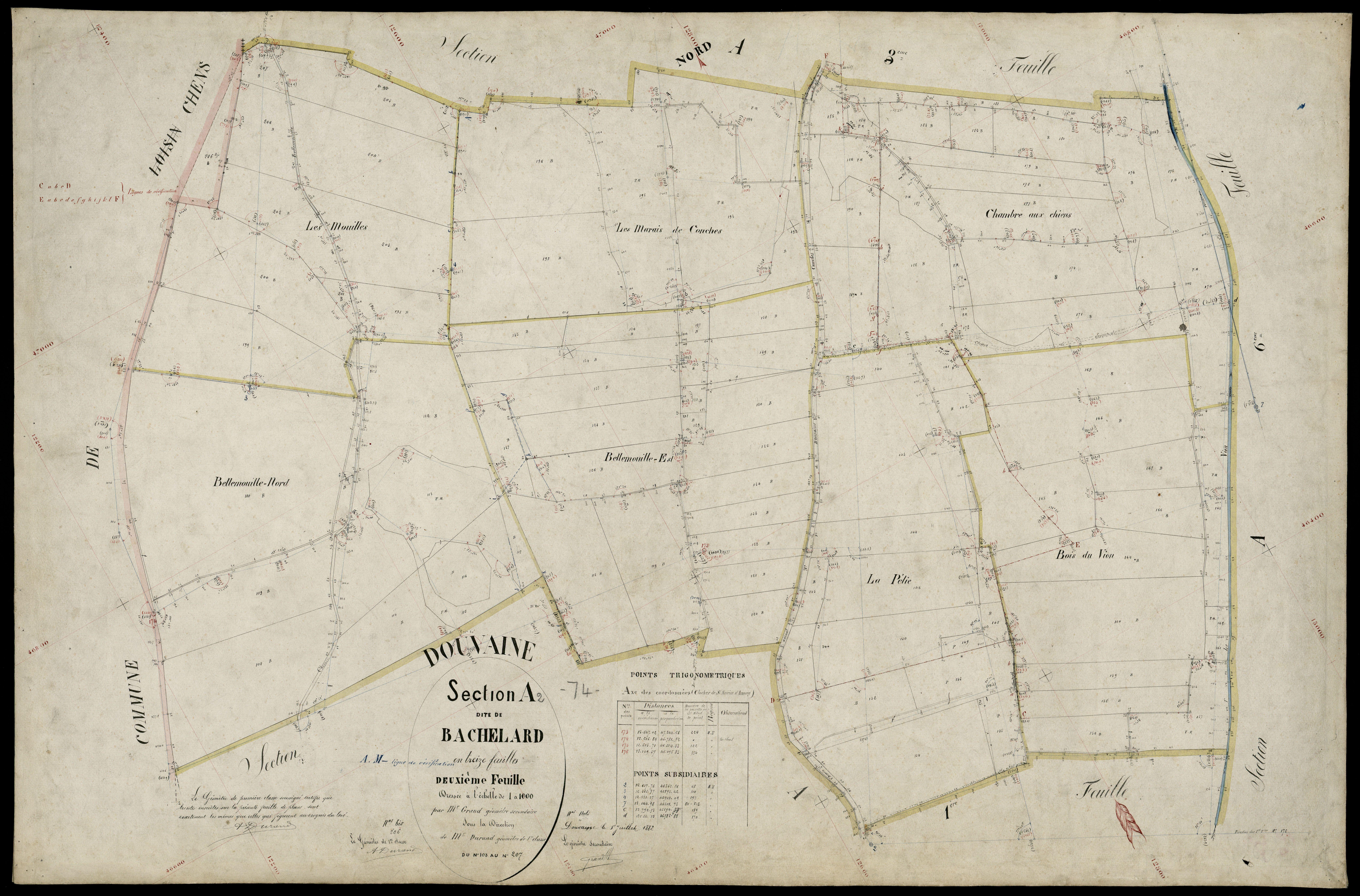 3 P 3 4266 - Feuille n° 3, parcelles n° 208 à 302 - 1er juillet 1882
