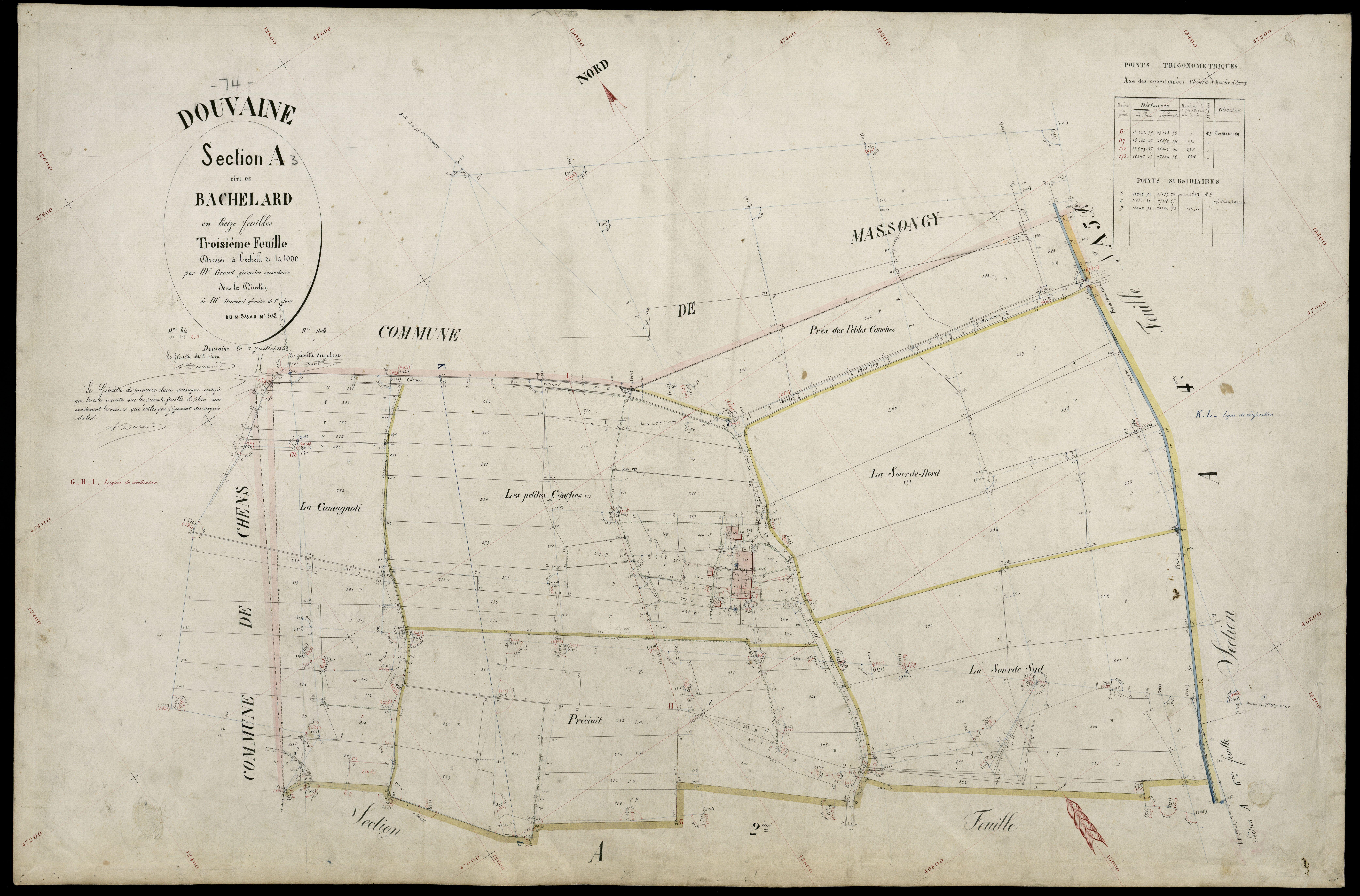 3 P 3 4267 - Feuille n° 4, parcelles n° 303 à 317 - 10 juillet 1882