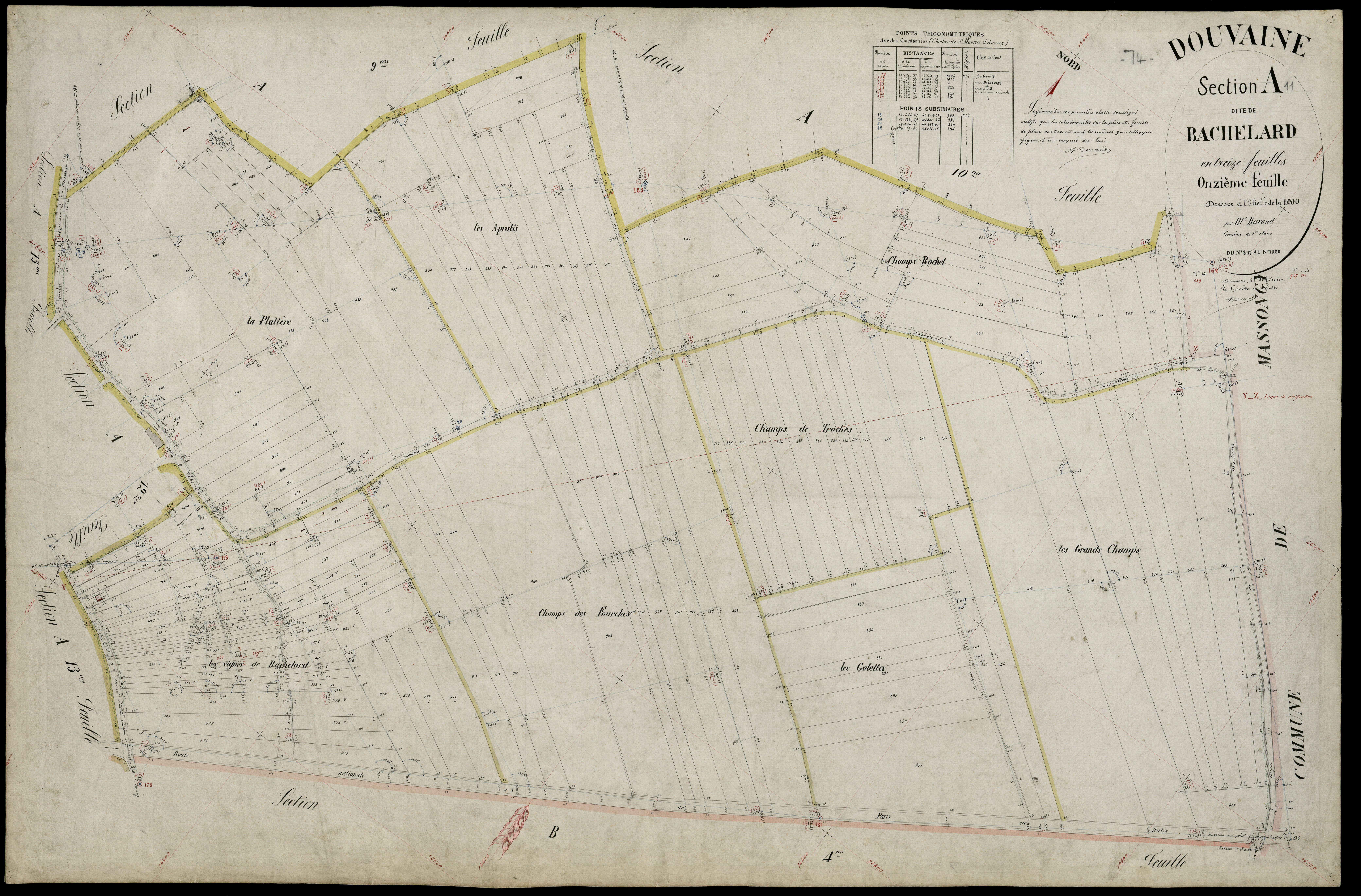 3 P 3 4275 - Feuille n° 12, parcelles n° 1021 à 1122 - 25 juin 1882