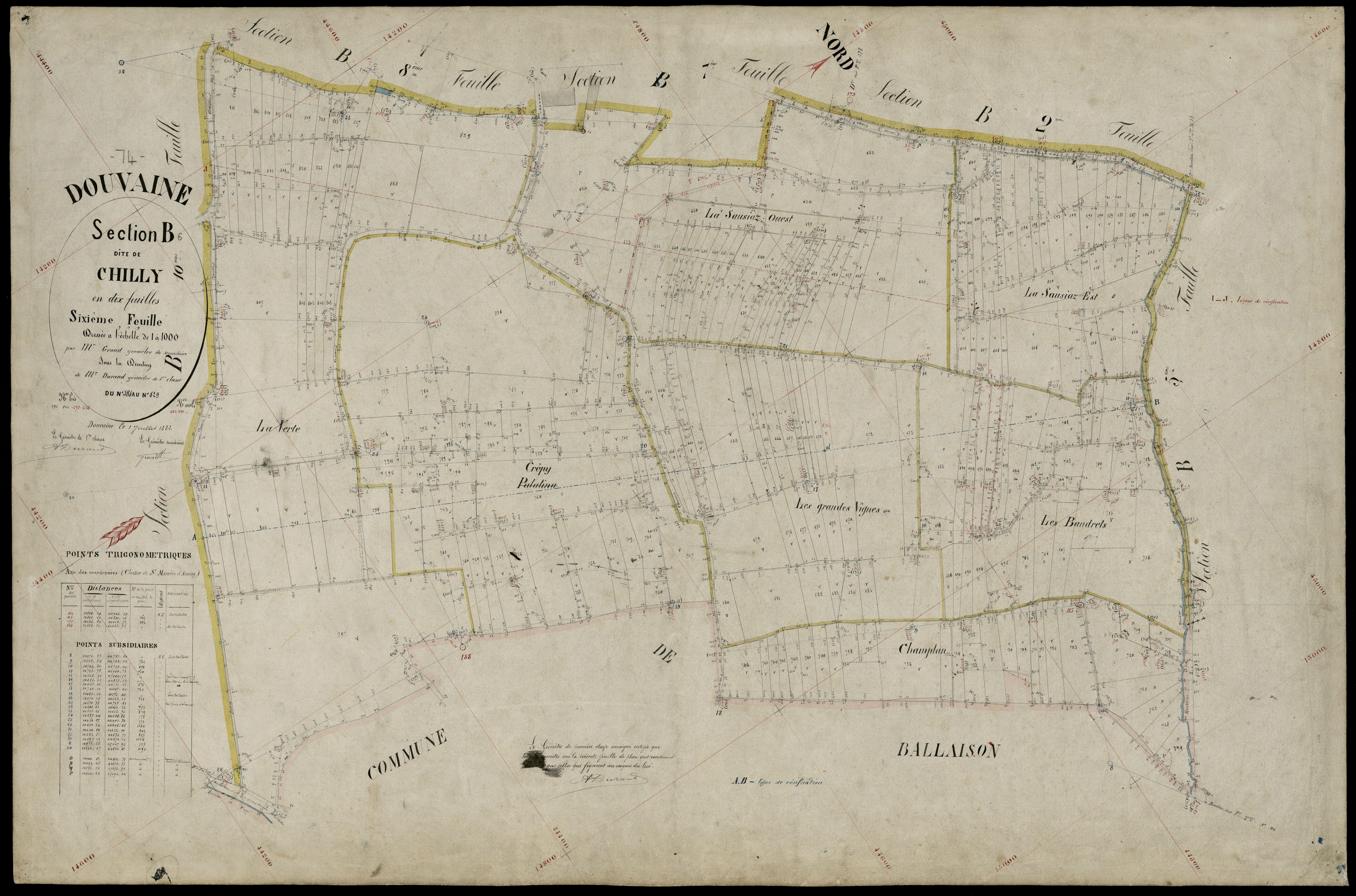 3 P 3 4283 - Feuille n° 7, parcelles n° 830 à 911 - 1er juillet 1882