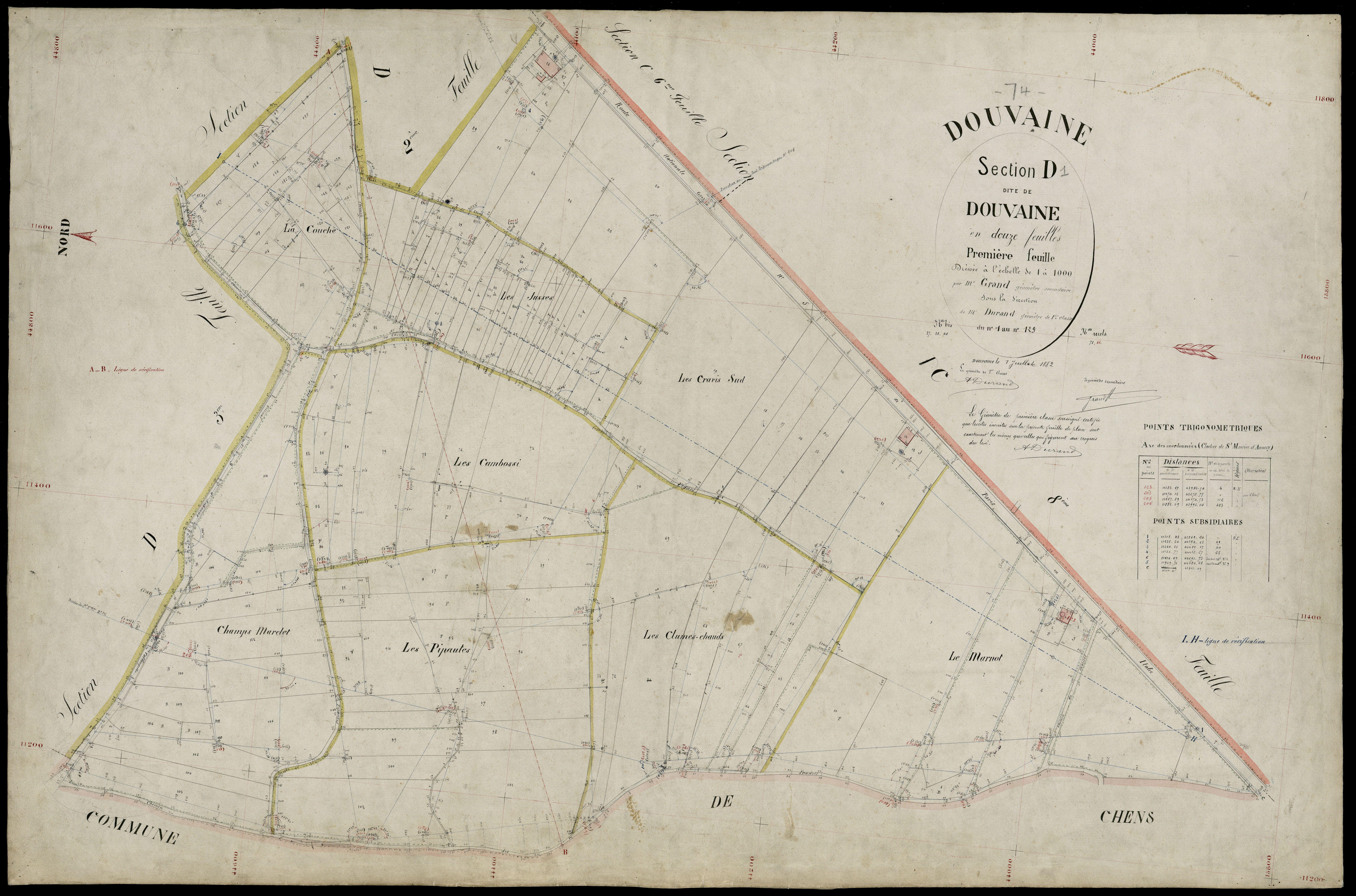 3 P 3 4296 - Feuille n° 2, parcelles n° 130 à 212 - 1er juillet 1882