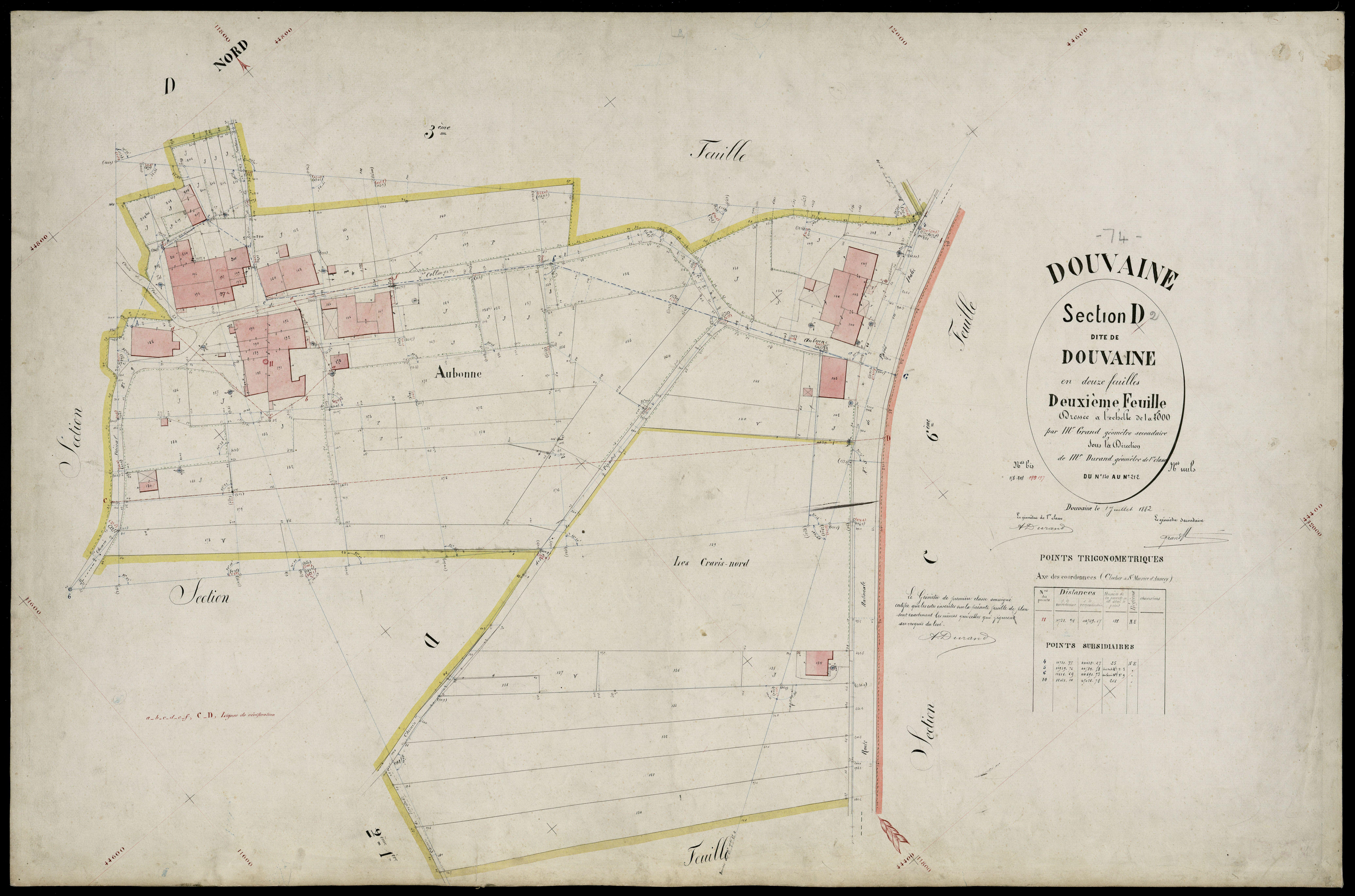 3 P 3 4297 - Feuille n° 3, parcelles n° 213 à 298 - 1er juillet 1882