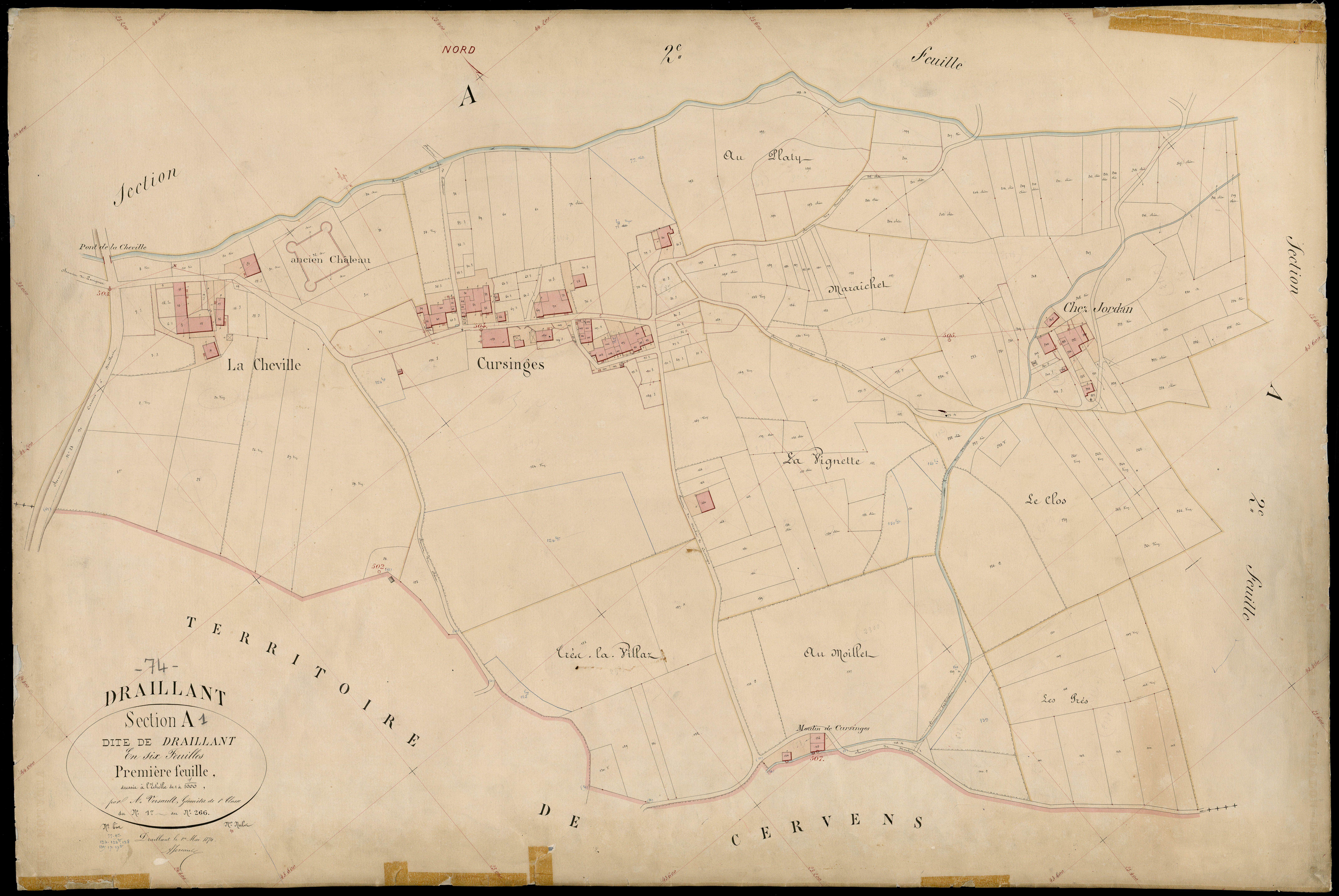 3 P 3 4309 - Feuille n° 2, parcelles n° 267 à 06 - 1er mai 1874