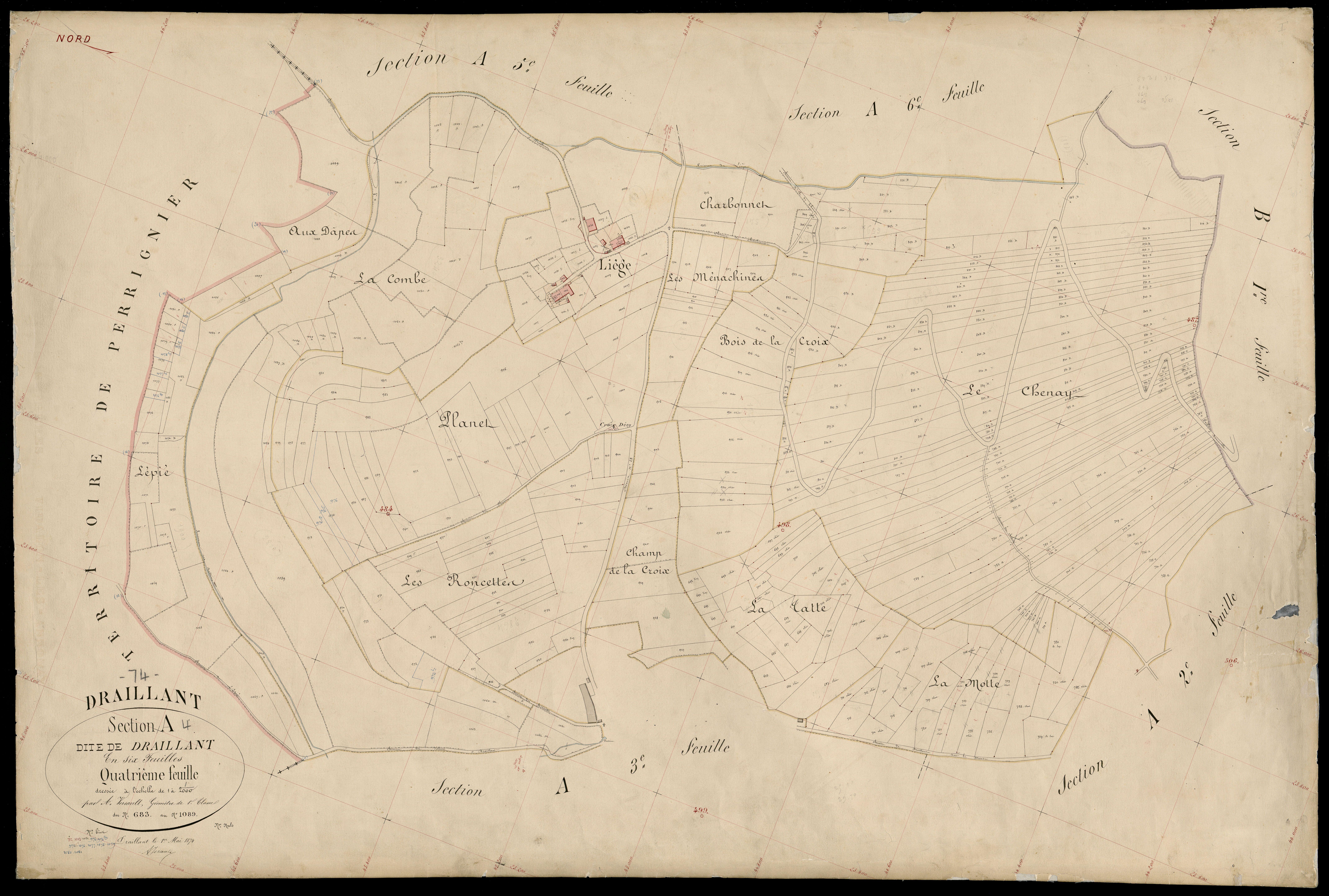 3 P 3 4312 - Feuille n° , parcelles n° 1090 à 1316 - 1er mai 1874