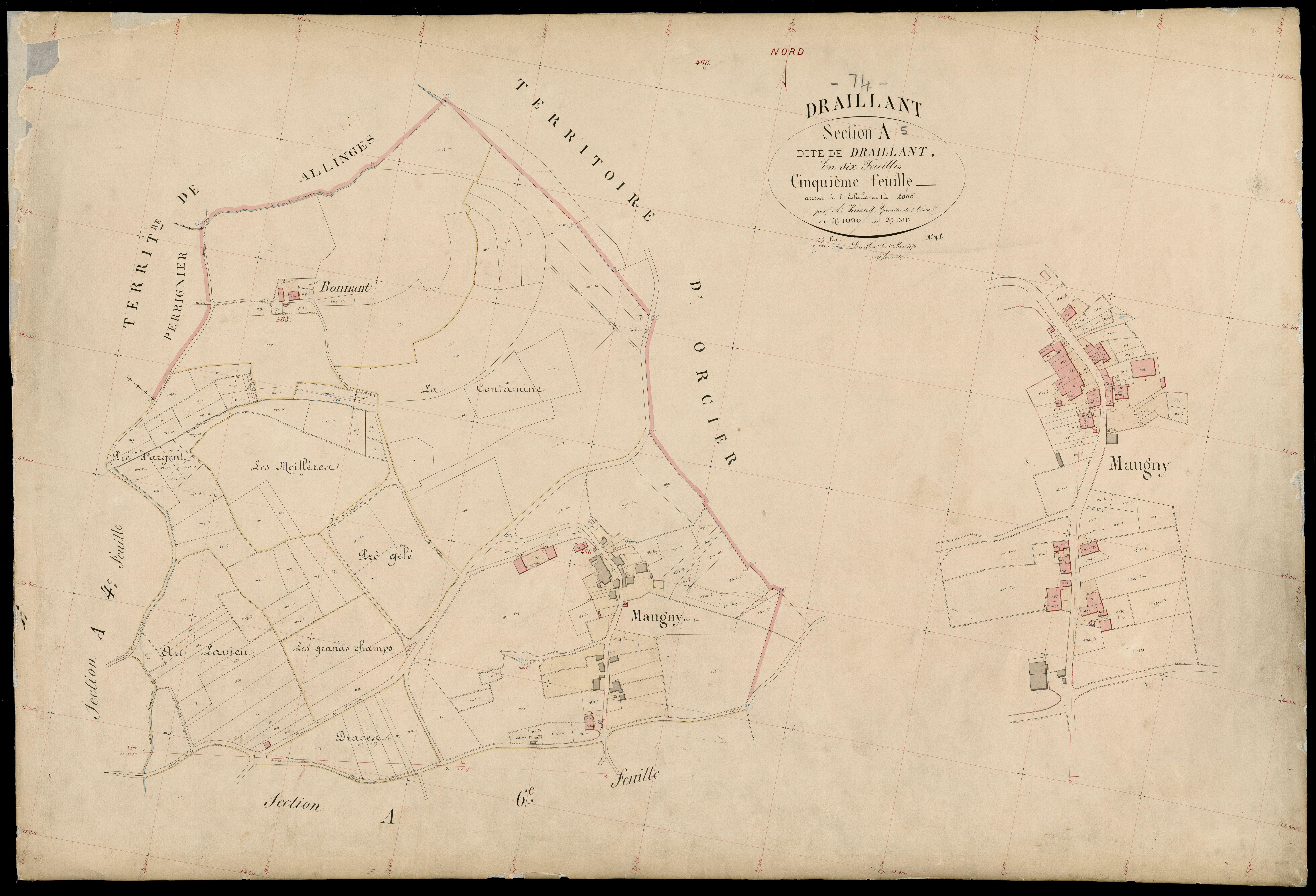 3 P 3 4313 - Feuille n° 6, parcelles n° 1317 à 12 - 1er mai 1874