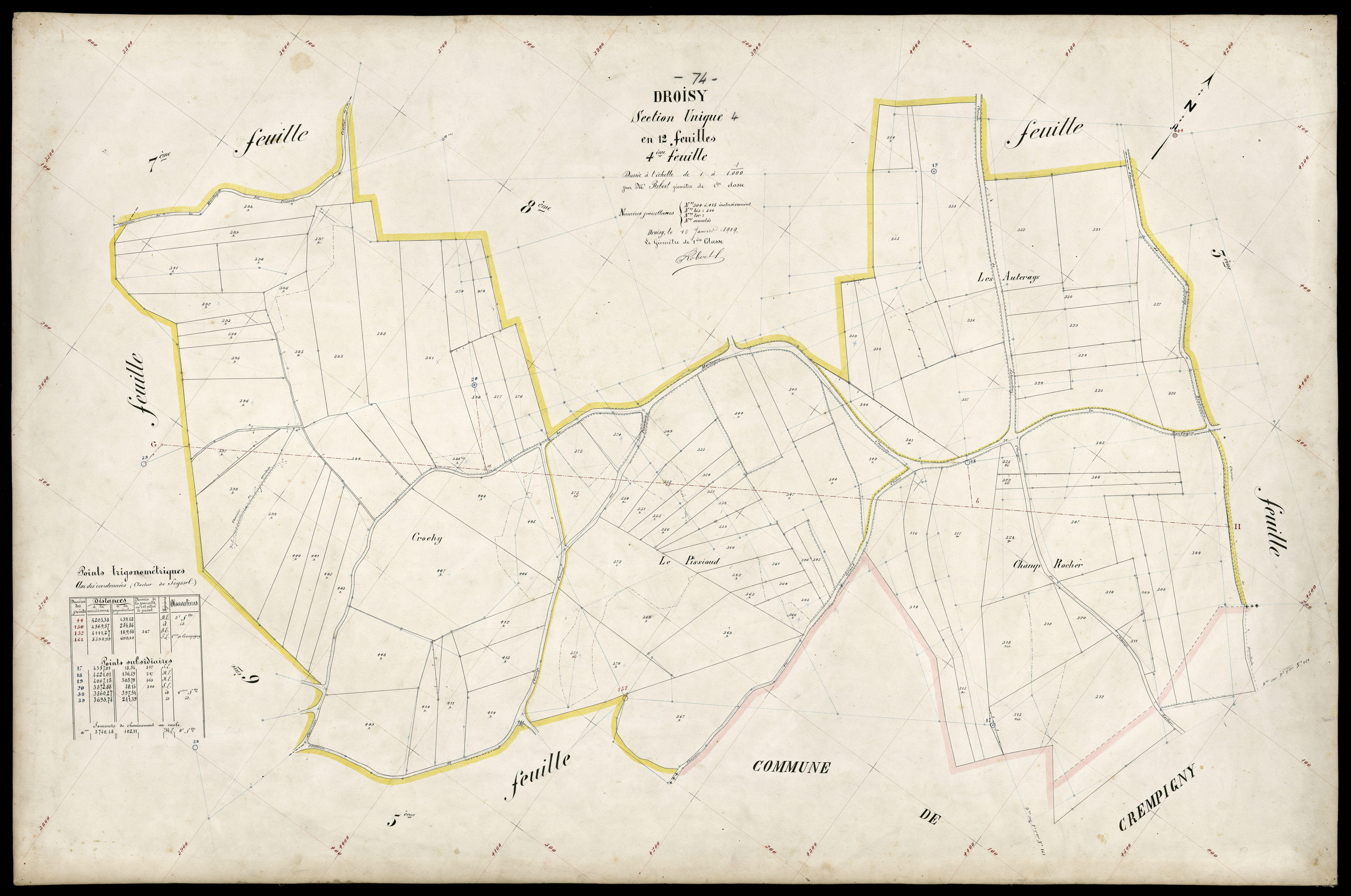 3 P 3 4328 - Feuille n° , parcelles n° 416 à 464 - 15 janvier 1909