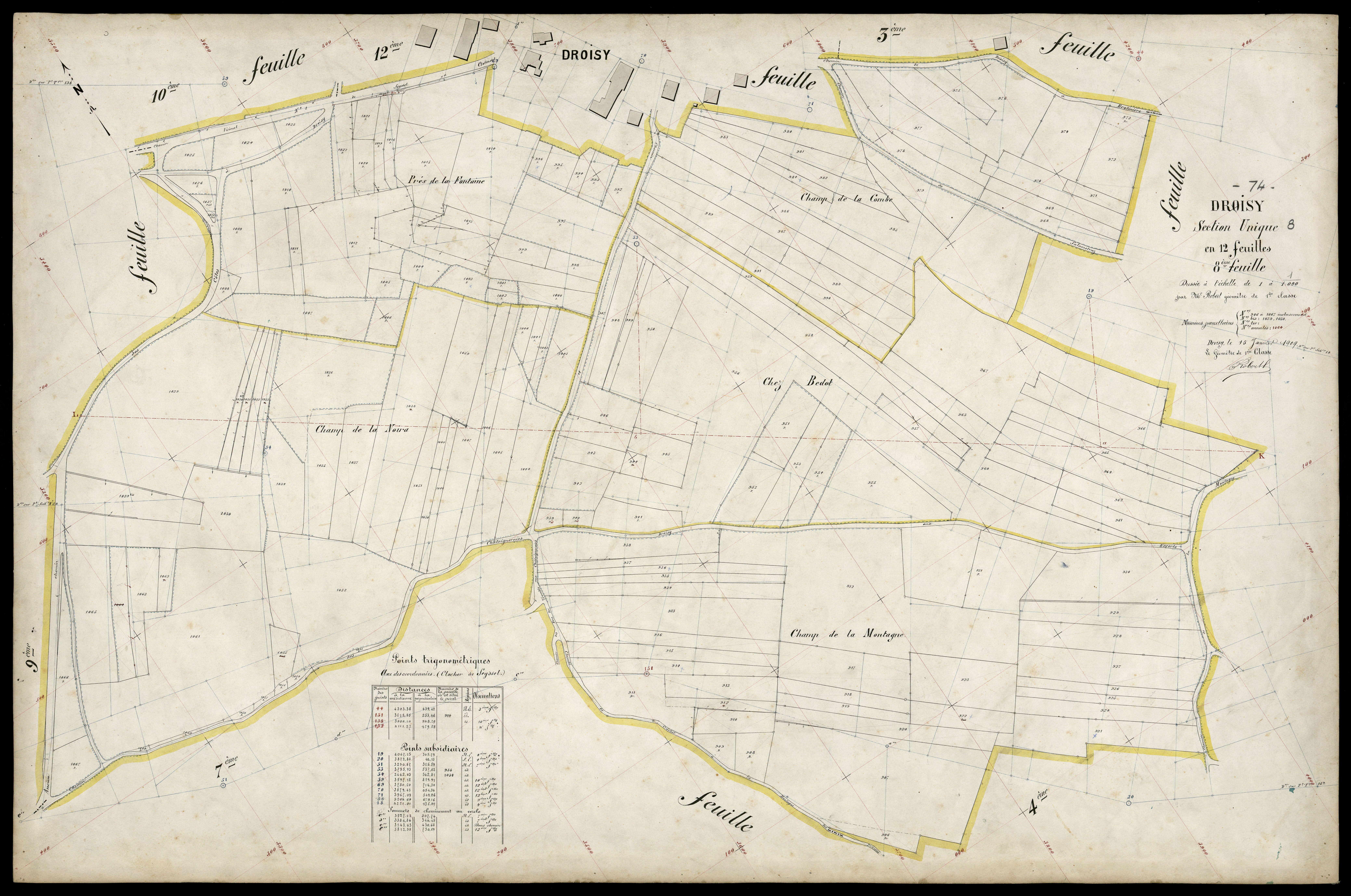 3 P 3 4332 - Feuille n° 9, parcelles n° 1068 à 1281 - 15 janvier 1909