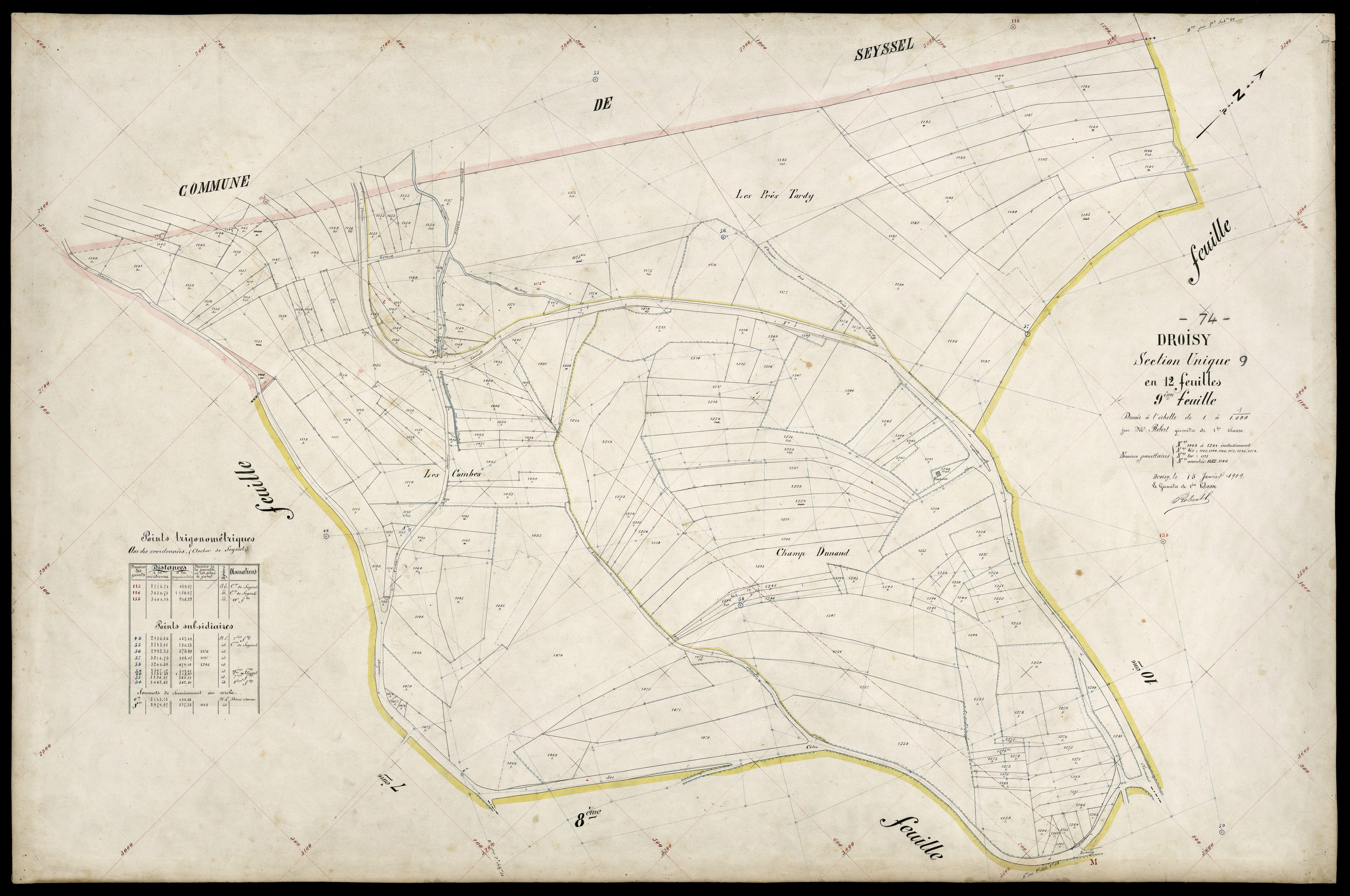 3 P 3 4333 - Feuille n° 10, parcelles n° 1282 à 1363 - 15 janvier 1909