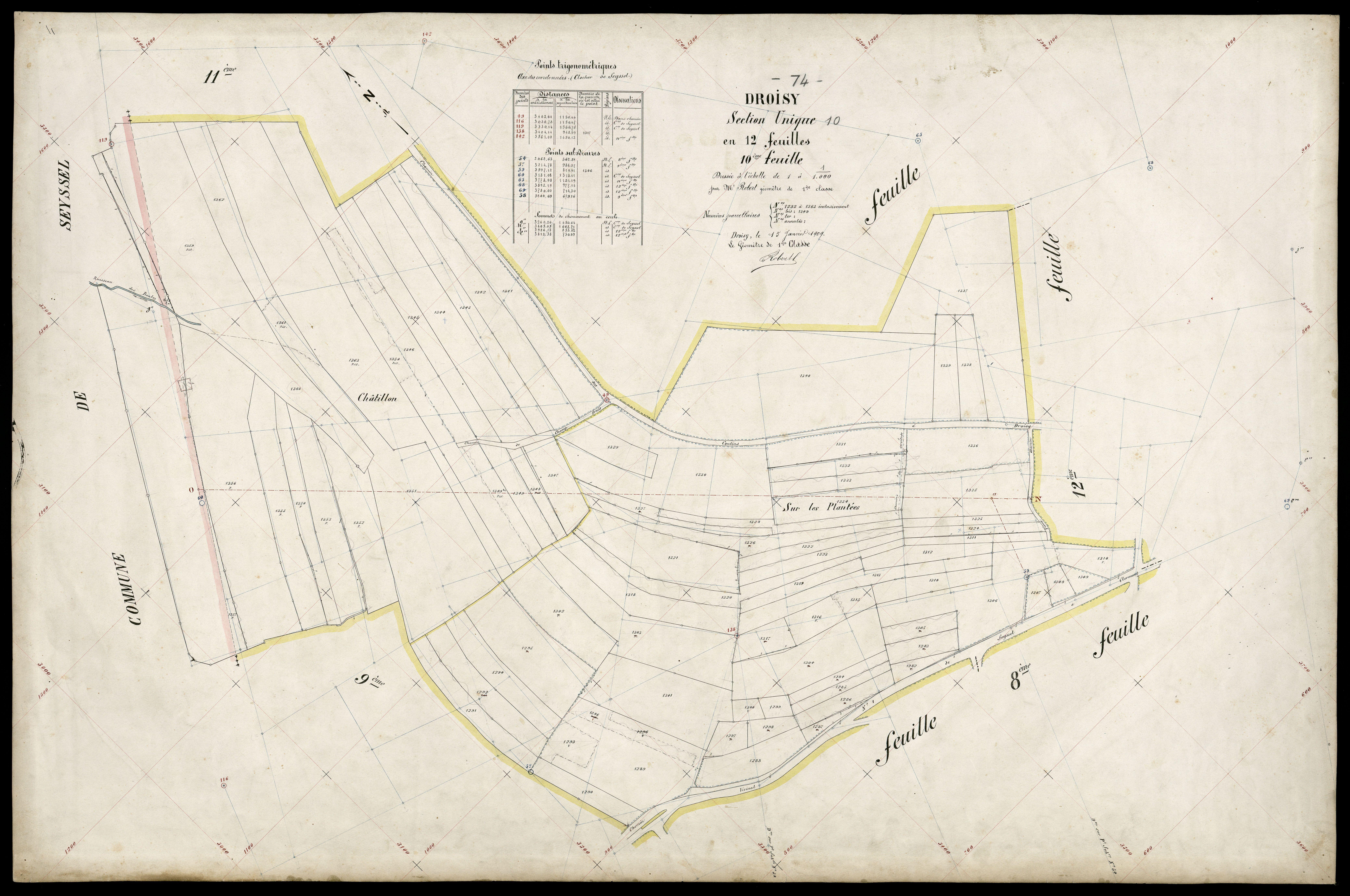 3 P 3 4334 - Feuille n° 11, parcelles n° 1364 à 148 - 15 janvier 1909