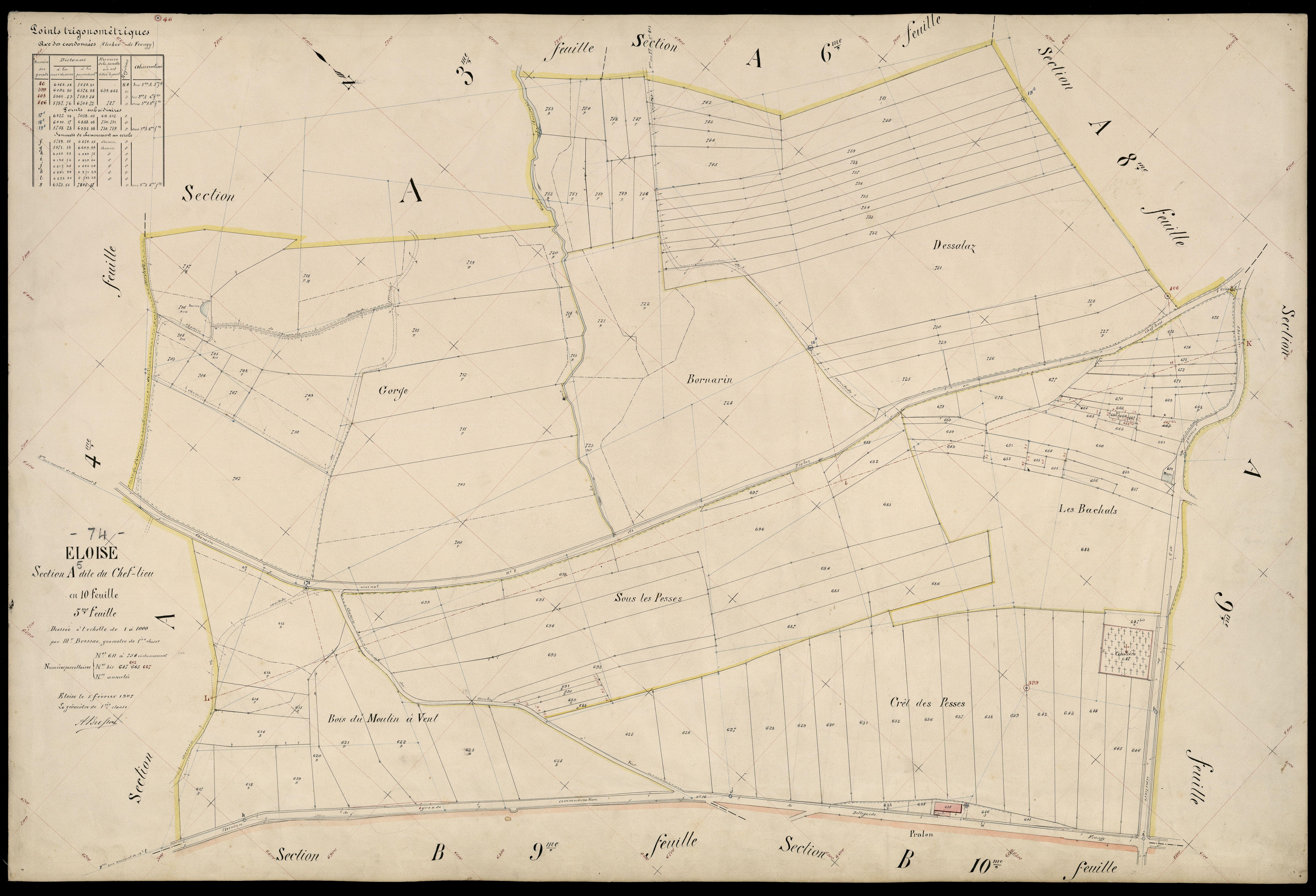 3 P 3 4354 - Feuille n° 6, parcelles n° 7 à 879 - 5 février 1907