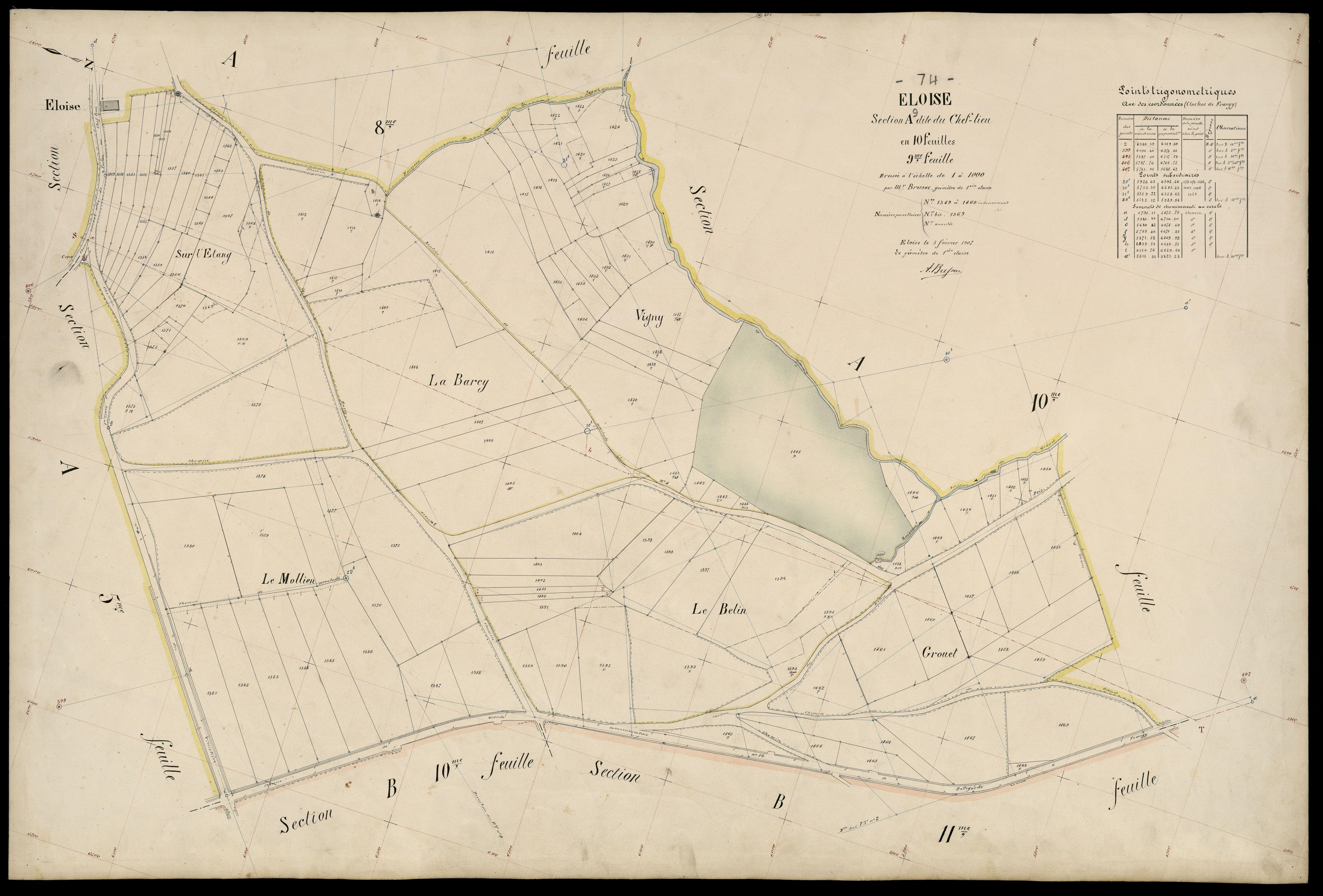 3 P 3 4358 - Feuille n° 10, parcelles n° 1470 à 1777 - 5 février 1907