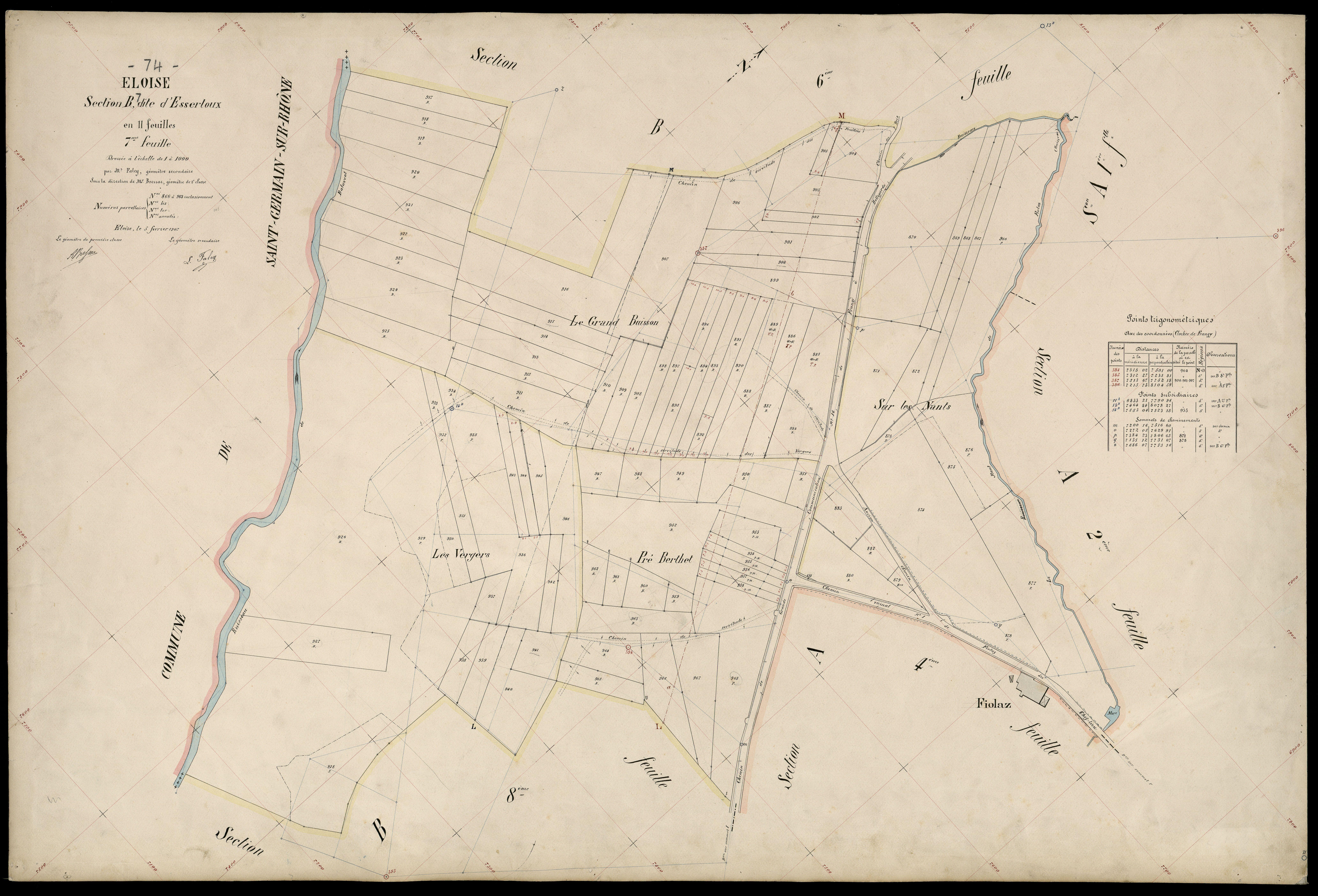 3 P 3 4366 - Feuille n° 8, parcelles n° 969 à 1104 - 5 février 1907