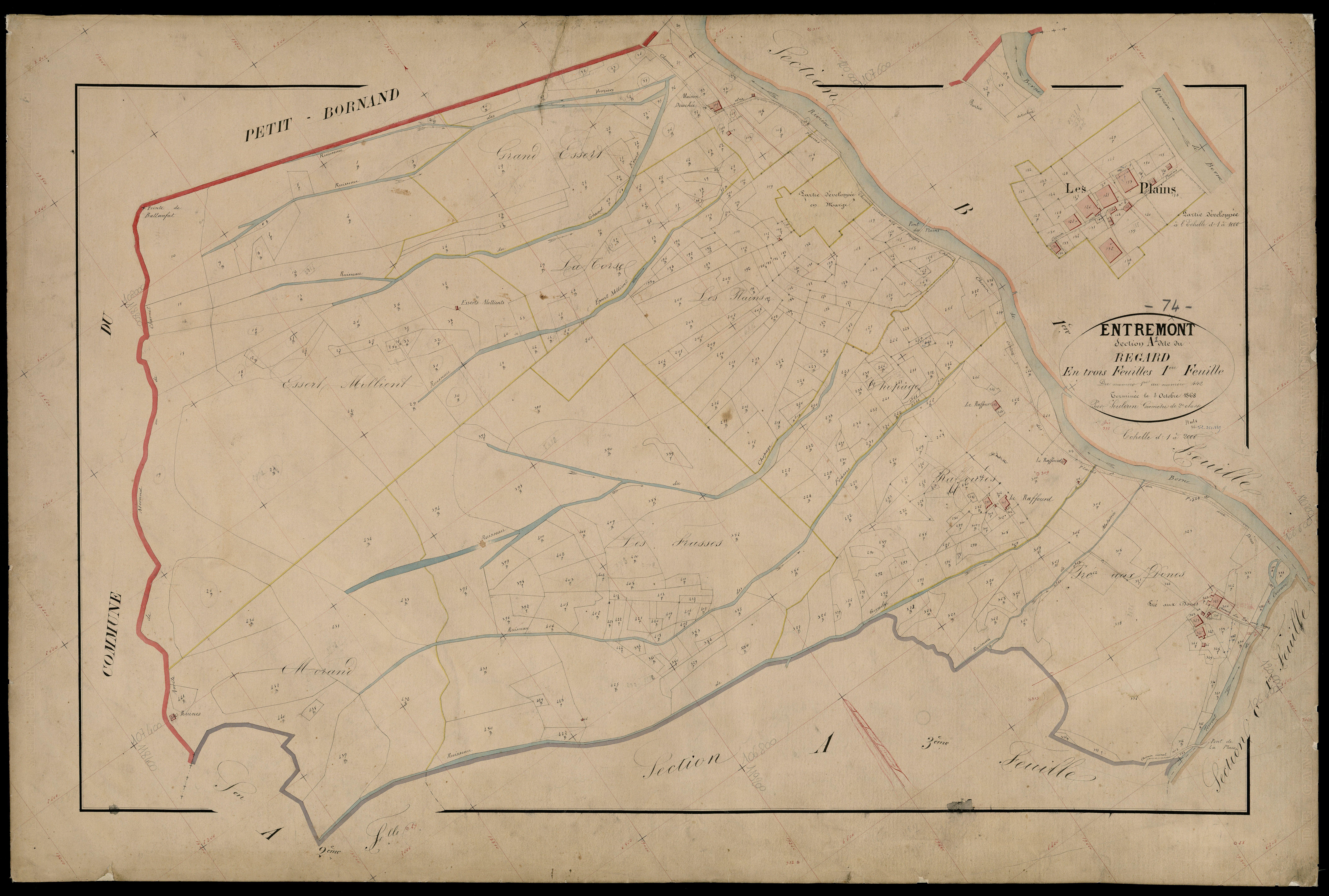 3 P 3 4372 - Feuille n° 2, parcelles n° 443 à 488 - 15 septembre 1868