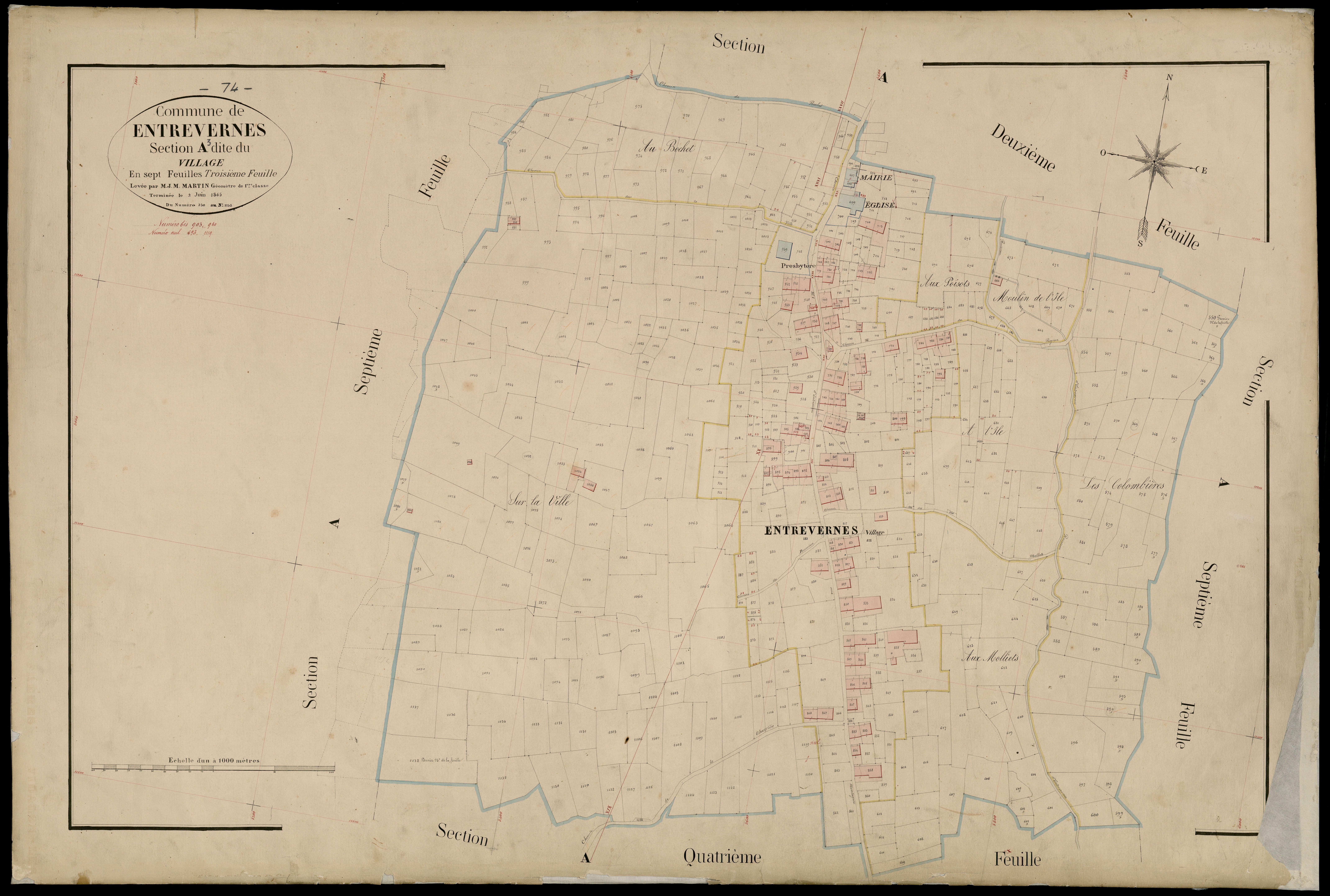 3 P 3 4392 - Feuille n° 4, parcelles n° 1139 à 10 - 2 juin 1865