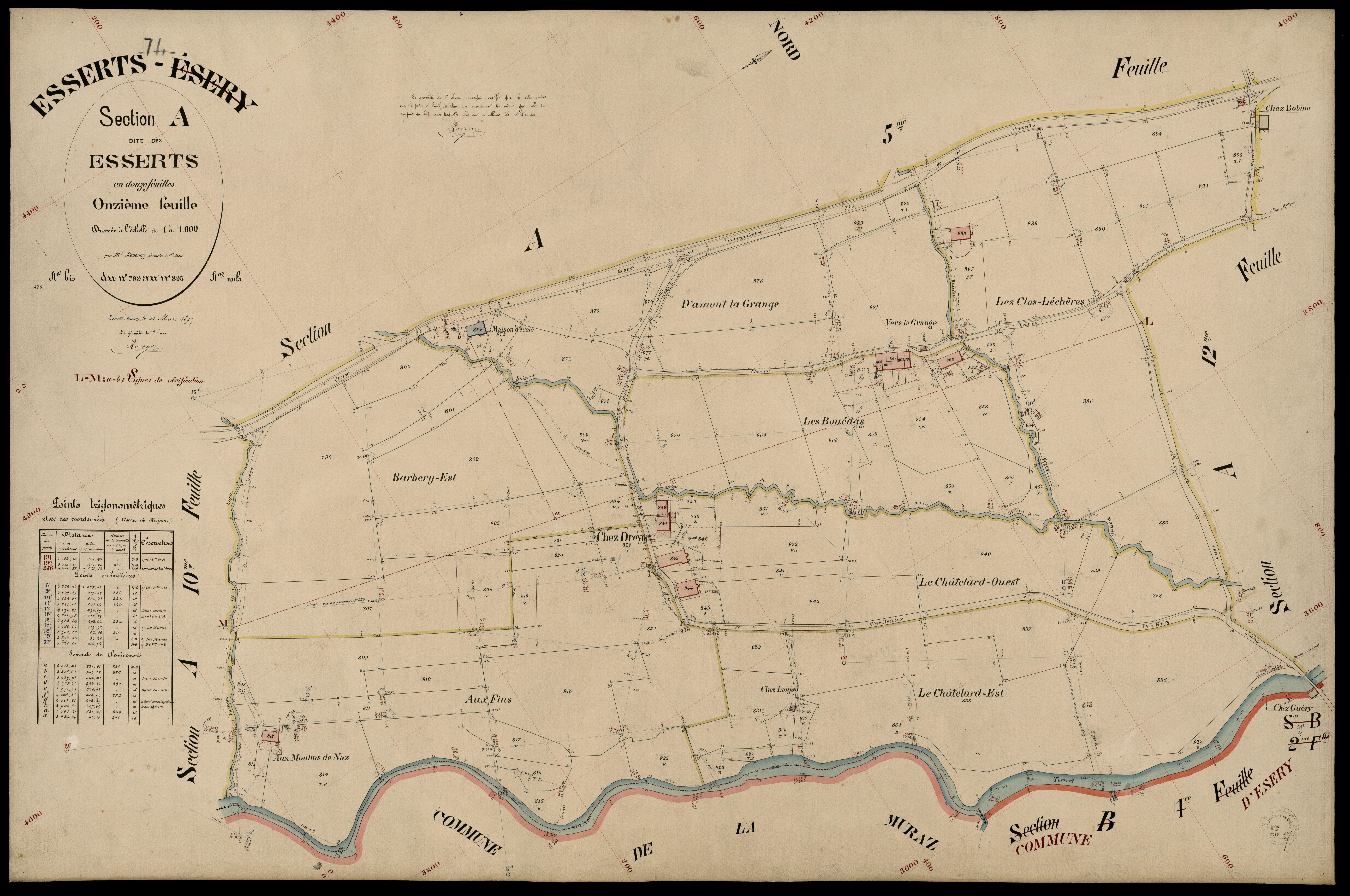 3 P 3 4442 - Feuille n° 12, parcelles n° 896 à 101 - 31 mars 1895