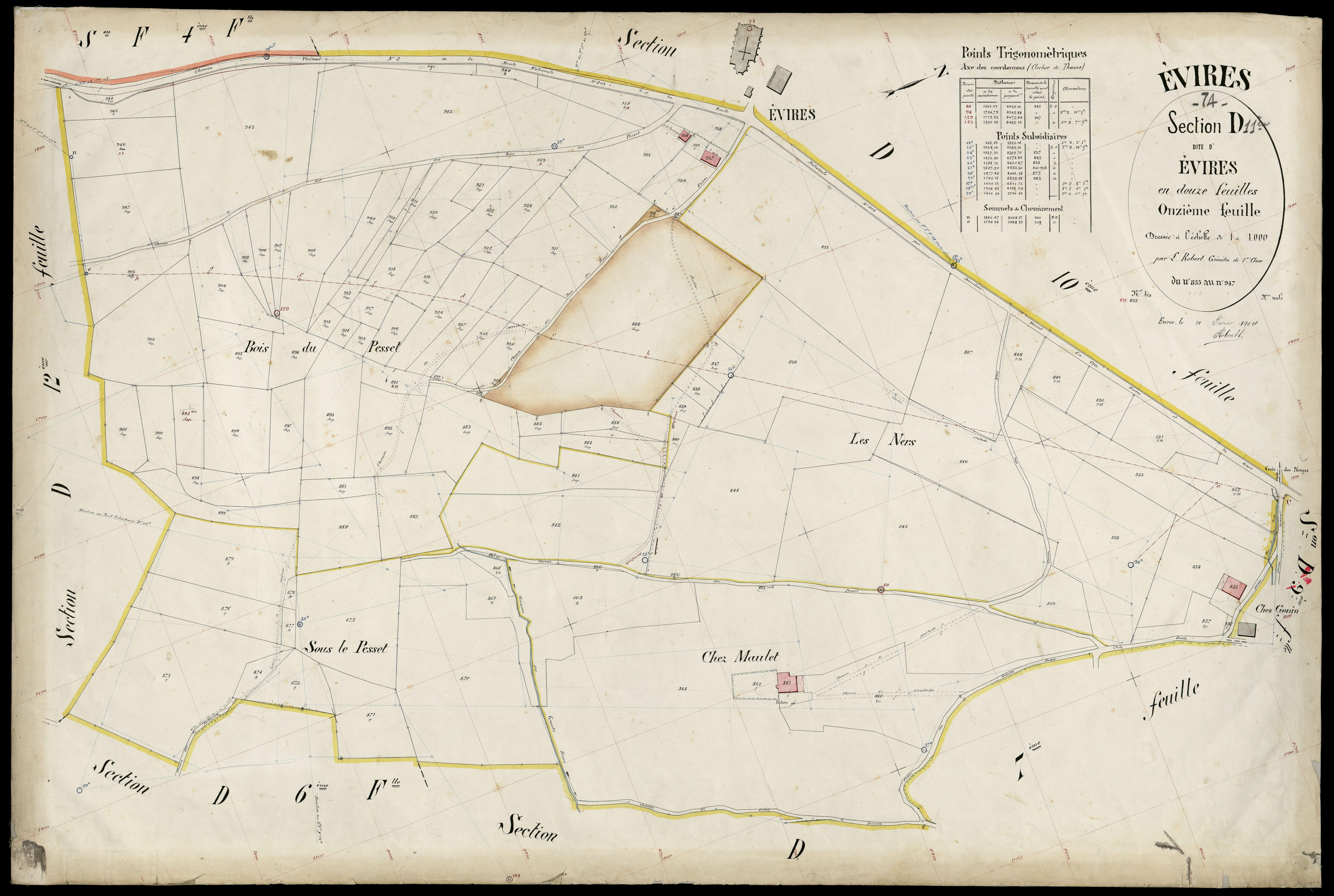 3 P 3 4587 - Feuille n° 12, parcelles n° 948 à 1042 - 20 février 1904