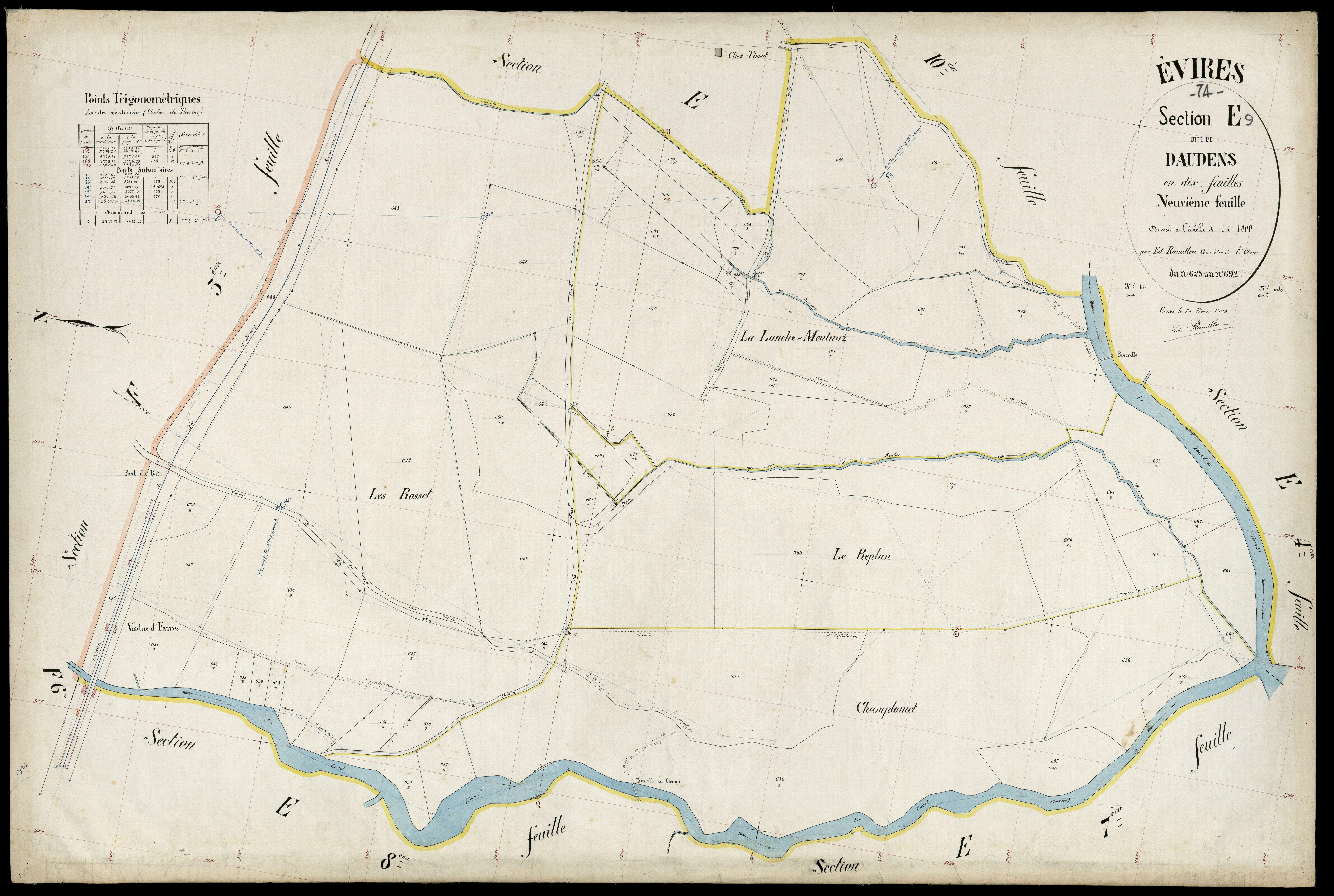 3 P 3 4597 - Feuille n° 10, parcelles n° 693 à 794 - 20 février 1904