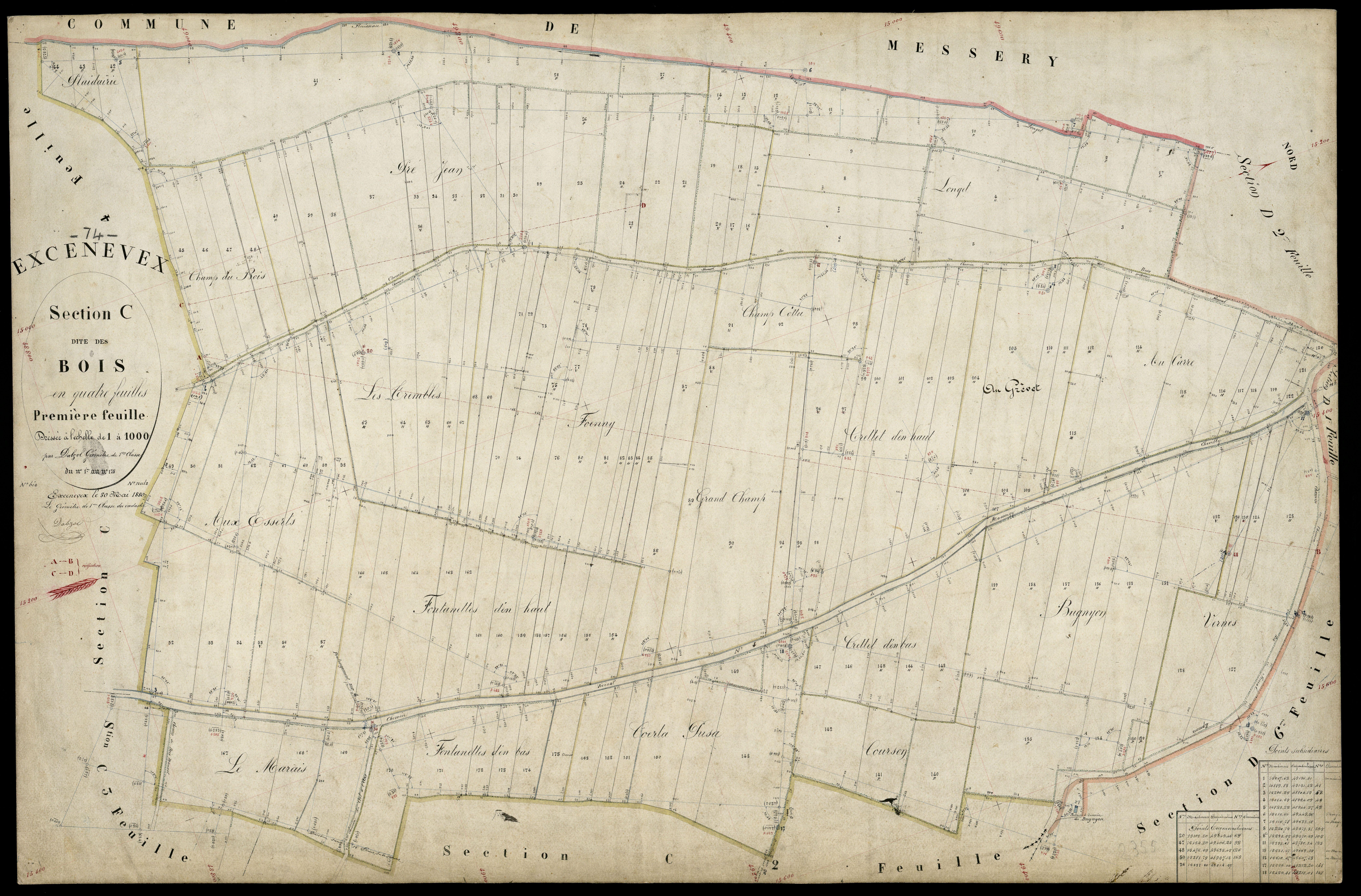 3 P 3 4624 - Feuille n° 2, parcelles n° 176 à 24 - 1er juillet 1880