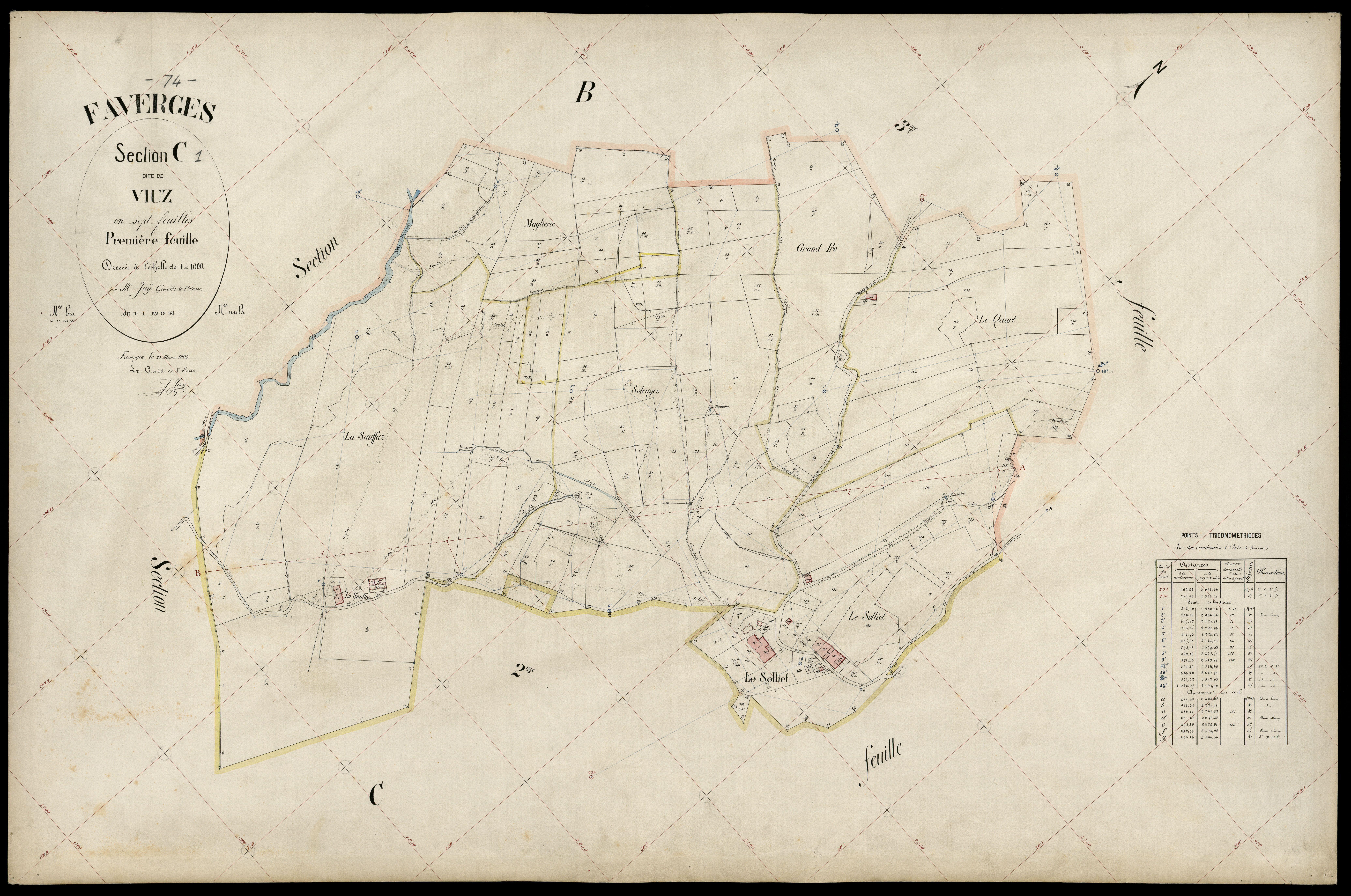 3 P 3 4656 - Feuille n° 2, parcelles n° 14 à 248 - 25 mars 1905