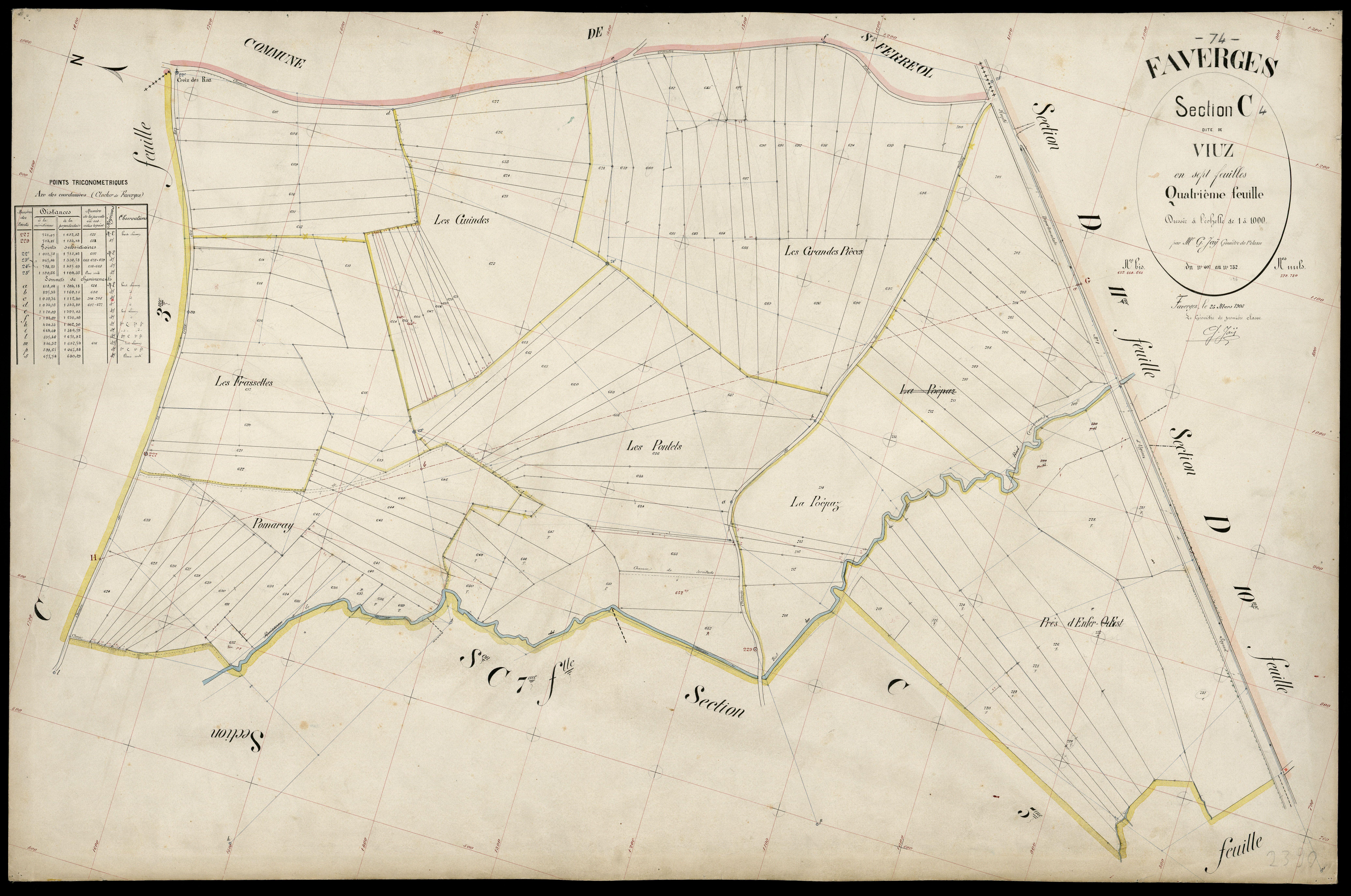 3 P 3 4659 - Feuille n° , parcelles n° 733 à 909 - 25 mars 1905
