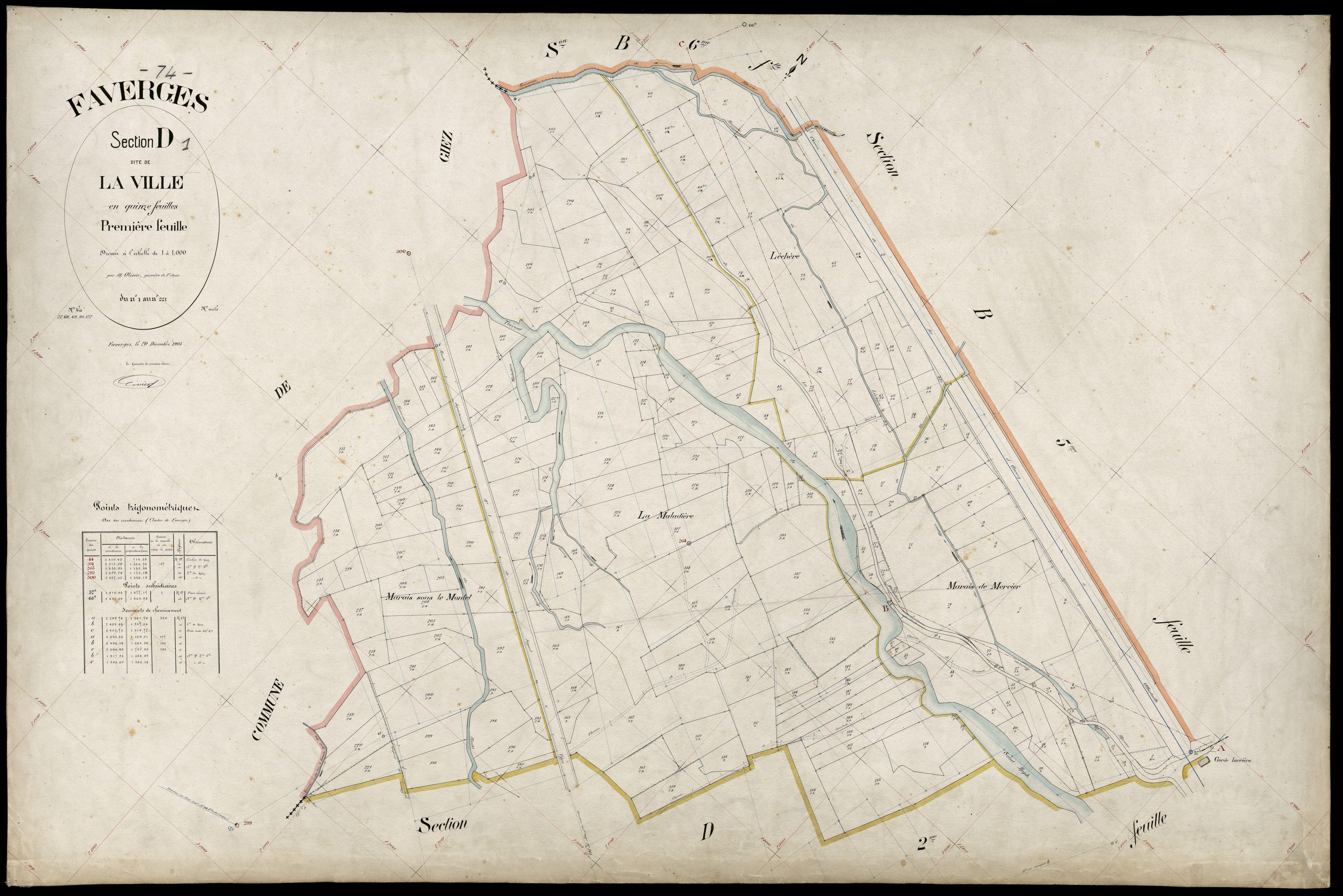 3 P 3 4663 - Feuille n° 2, parcelles n° 222 à 13 - 20 décembre 1905