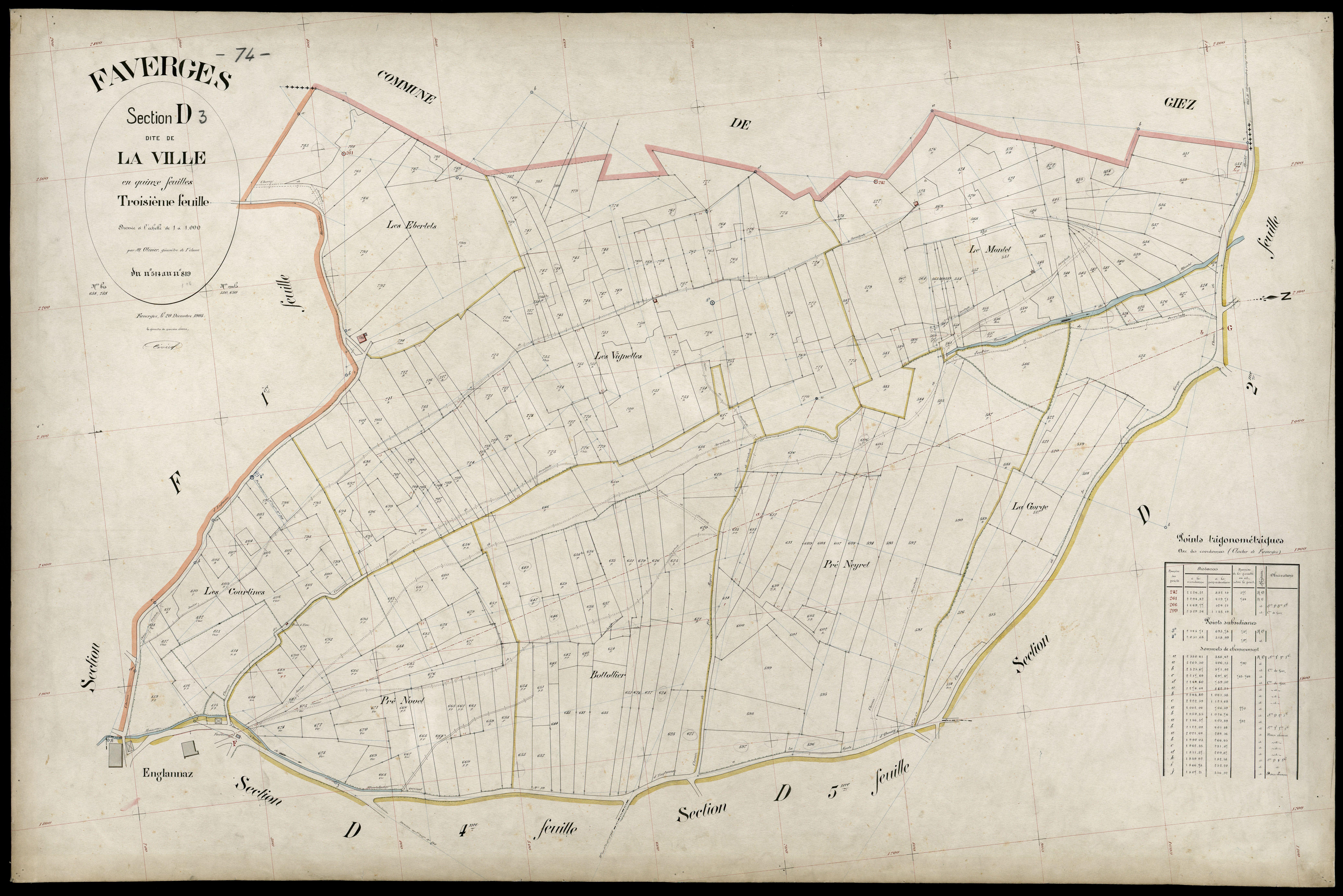 3 P 3 4665 - Feuille n° 4, parcelles n° 820 à 1083 - 20 décembre 1905