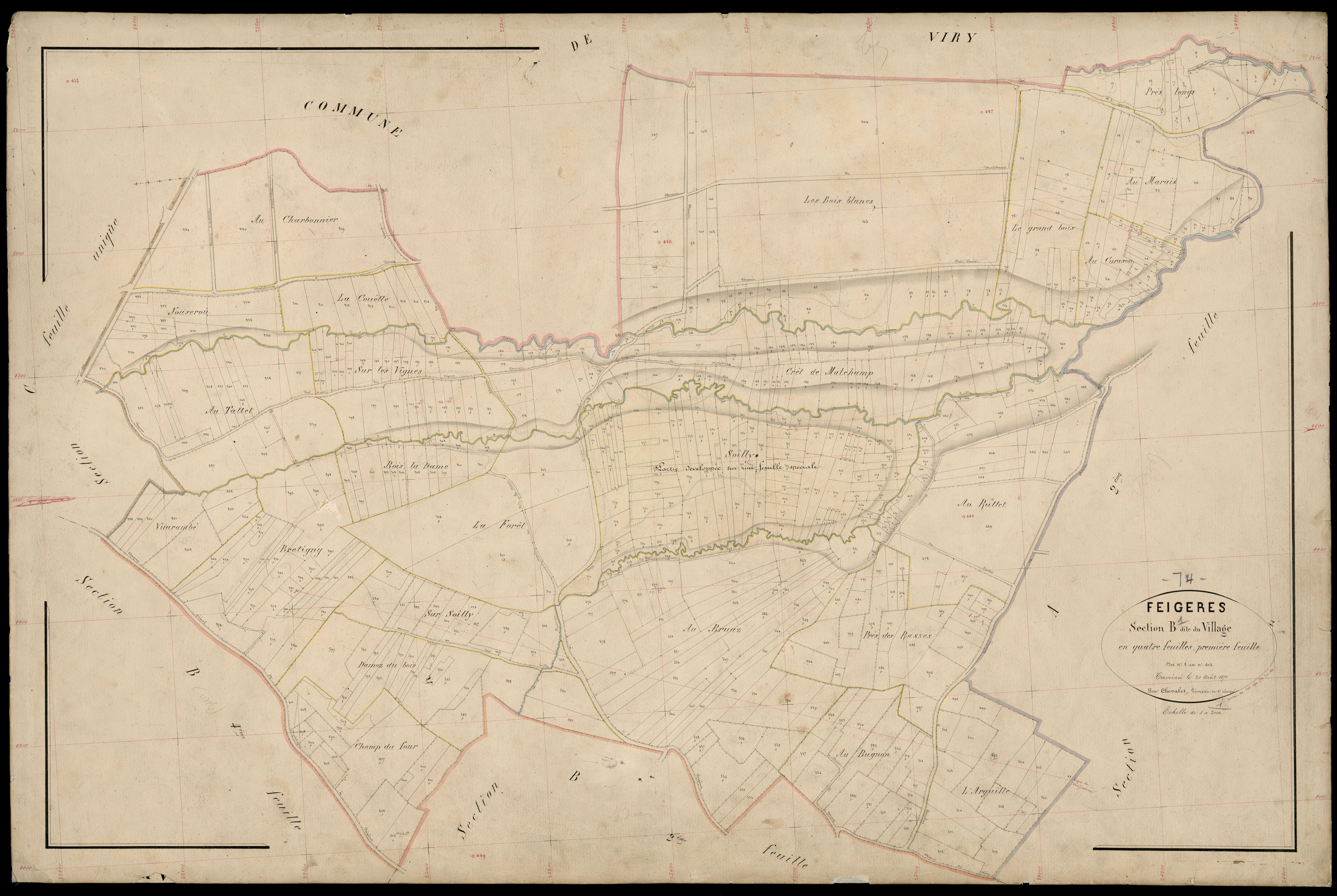 3 P 3 4708 - Feuille n° 2, parcelles n° 613 à 1076 - 20 août 1871