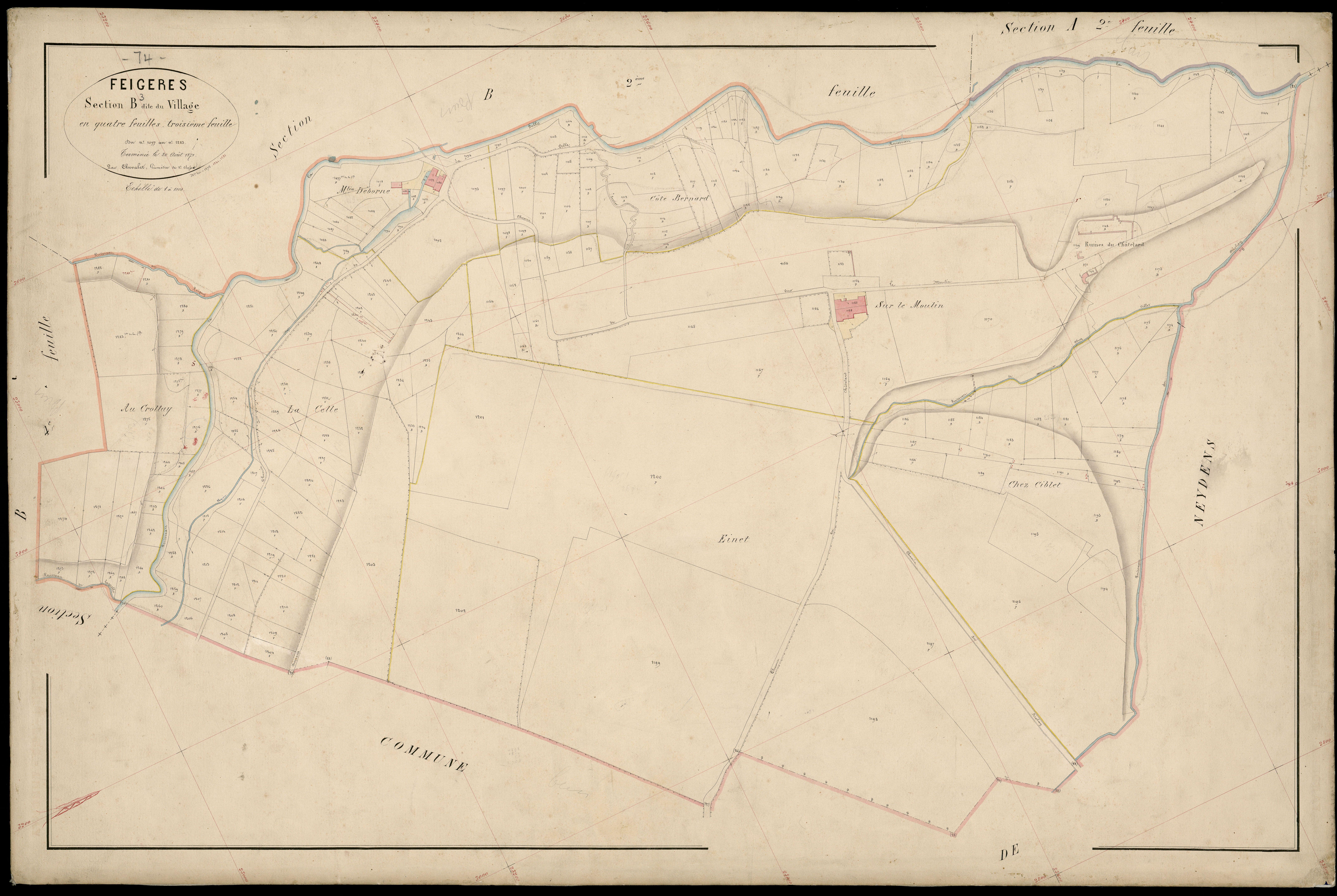 3 P 3 4710 - Feuille n° 4, parcelles n° 1284 à 170 - 20 août 1871