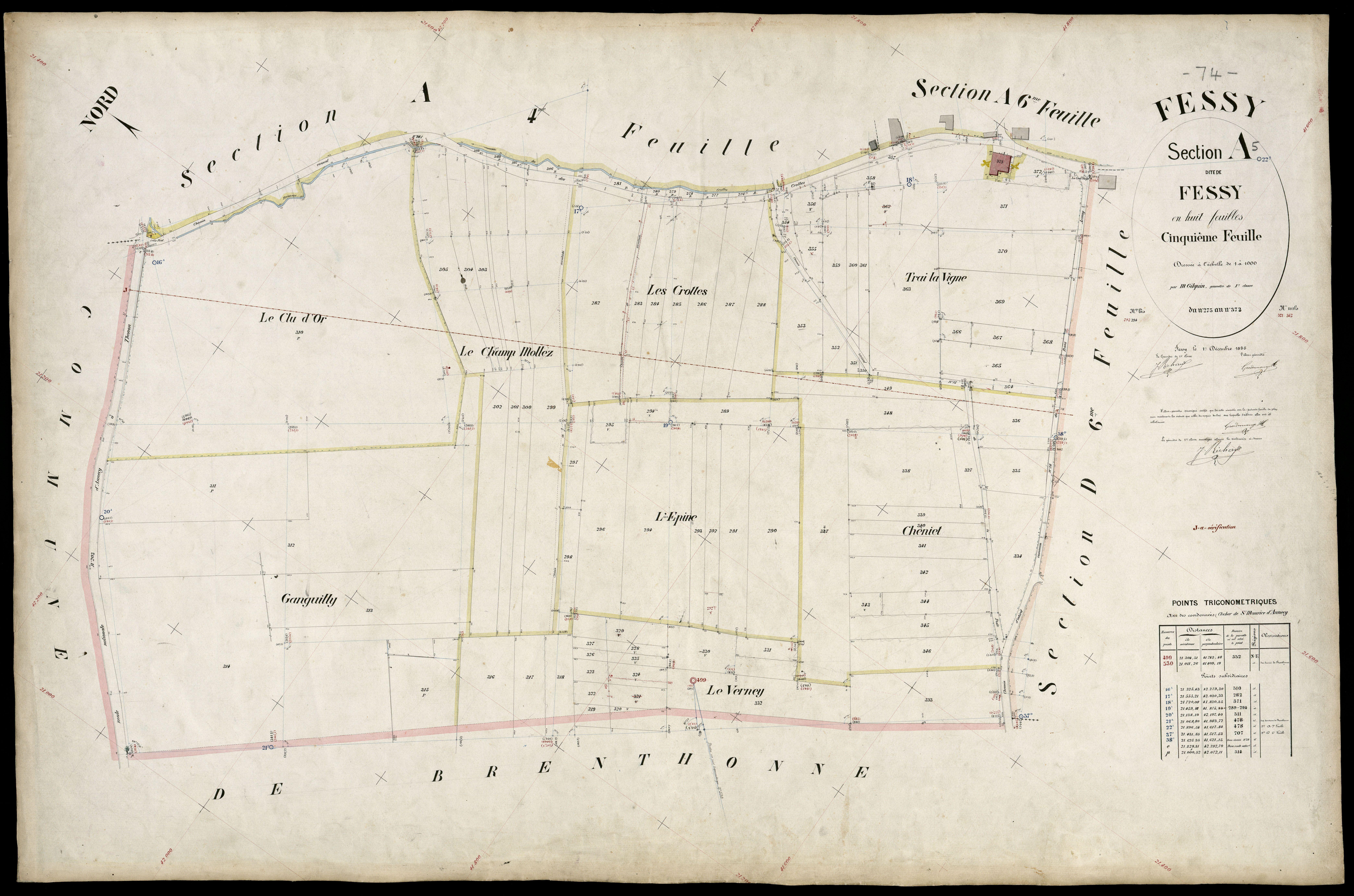 3 P 3 4722 - Feuille n° 6, parcelles n° 374 à 476 - 1er décembre 1885
