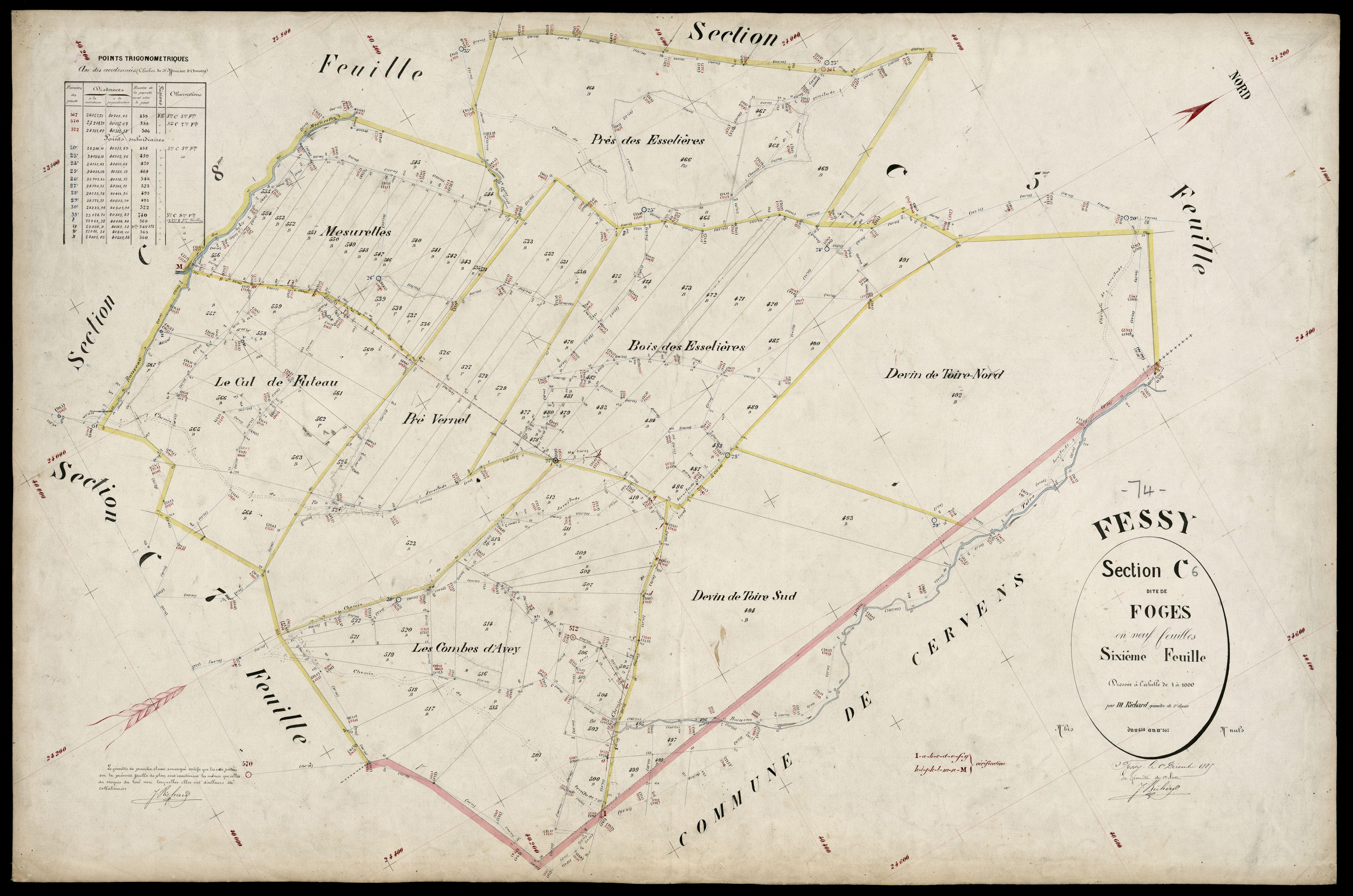 3 P 3 4739 - Feuille n° 7, parcelles n° 68 à 641 - 1er décembre 1885
