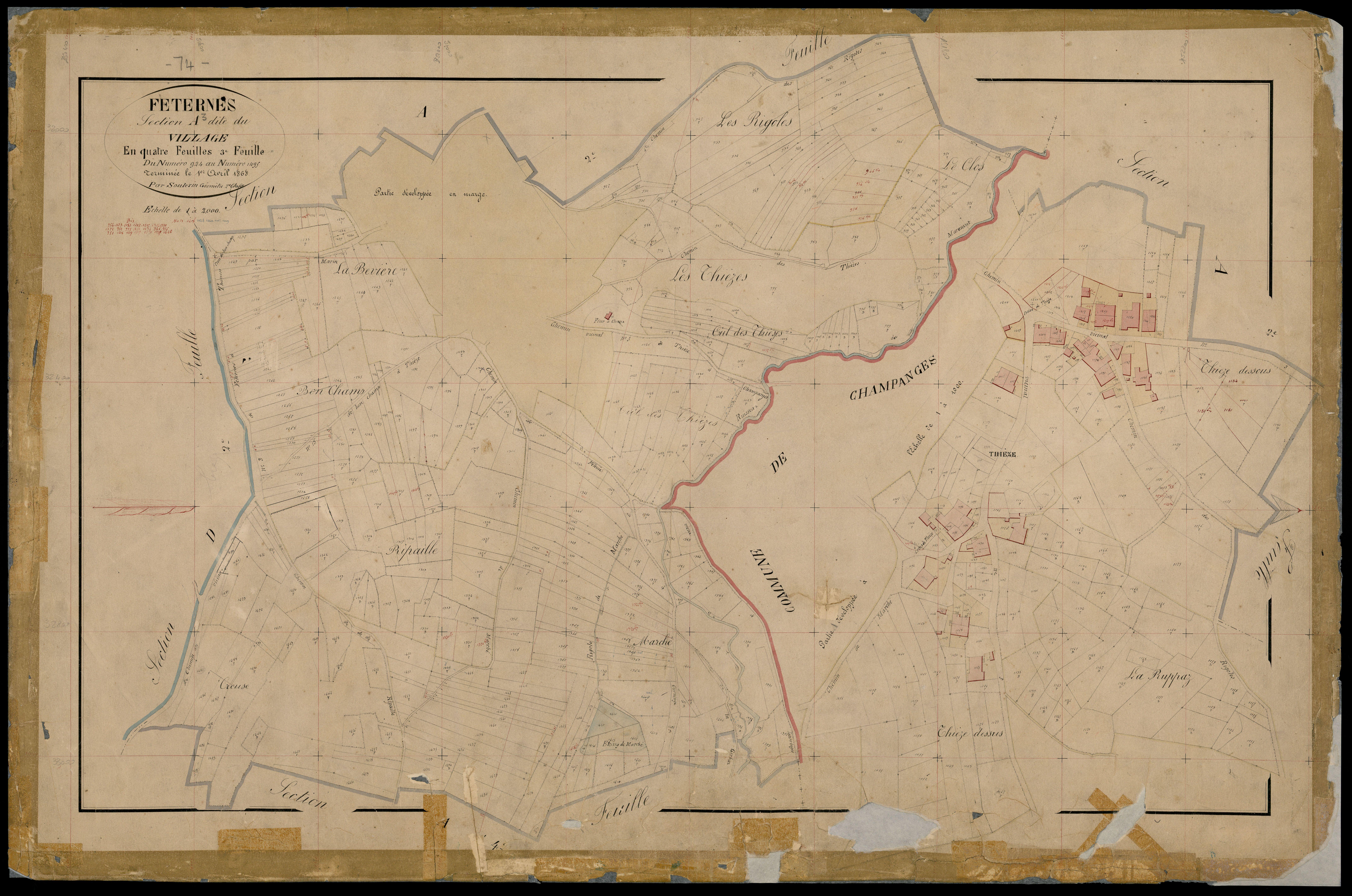 3 P 3 4752 - Feuille n° 4, parcelles n° 1496 à 182 - 1er avril 1868