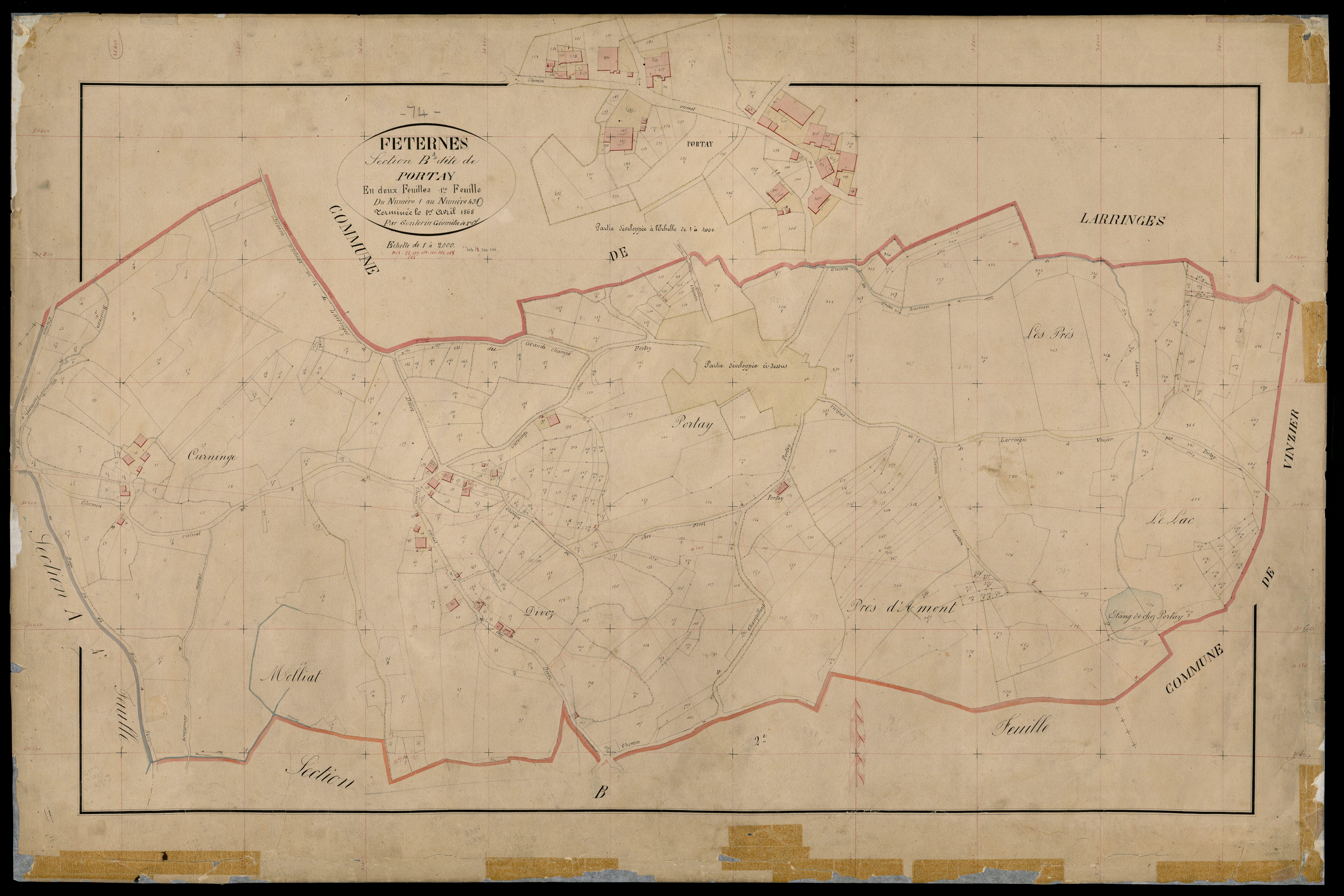 3 P 3 4754 - Feuille n° 2, parcelles n° 431 à 748 - 1er avril 1868