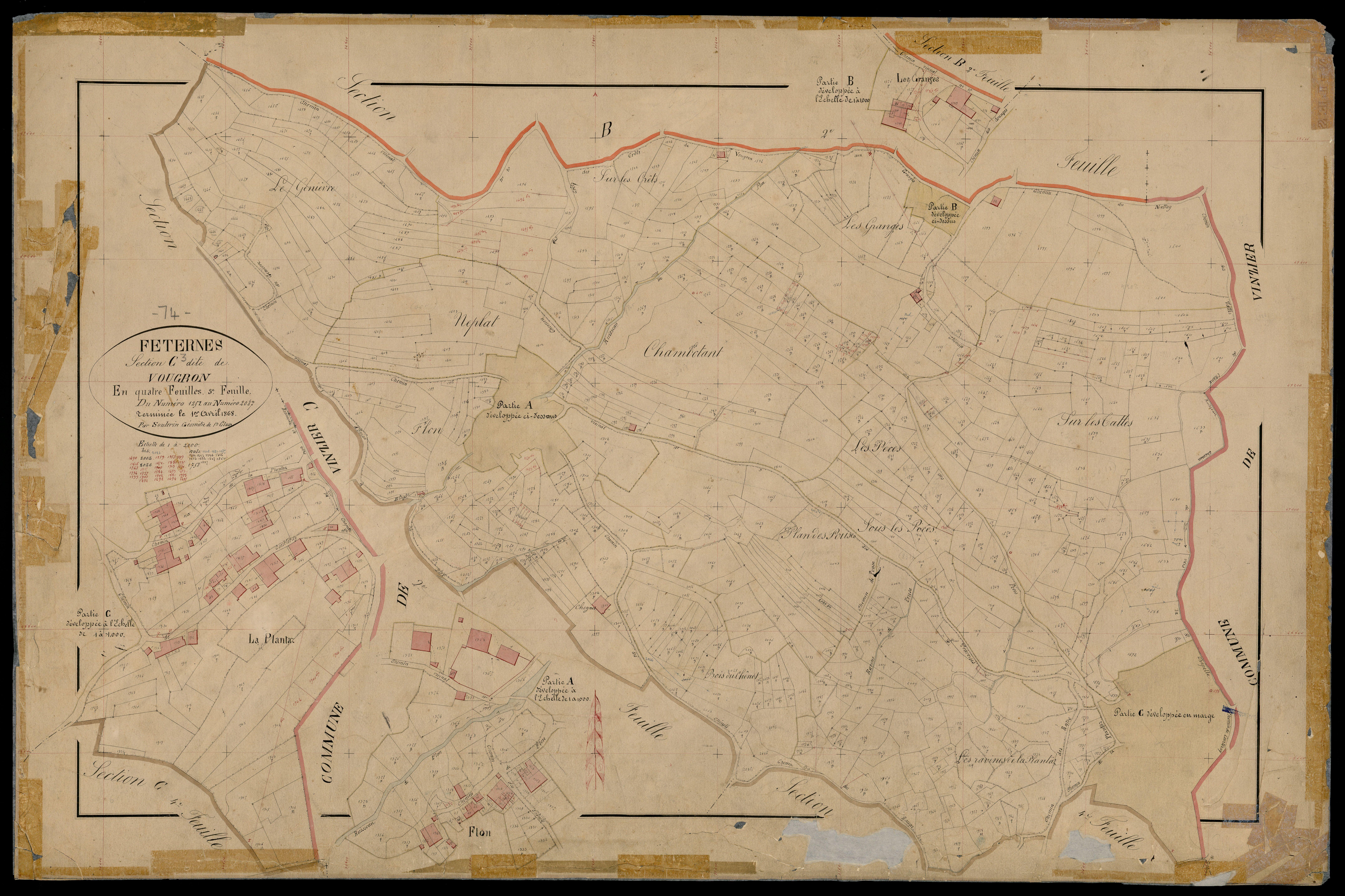 3 P 3 4758 - Feuille n° 4, parcelles n° 2088 à 2460 - 1er avril 1868