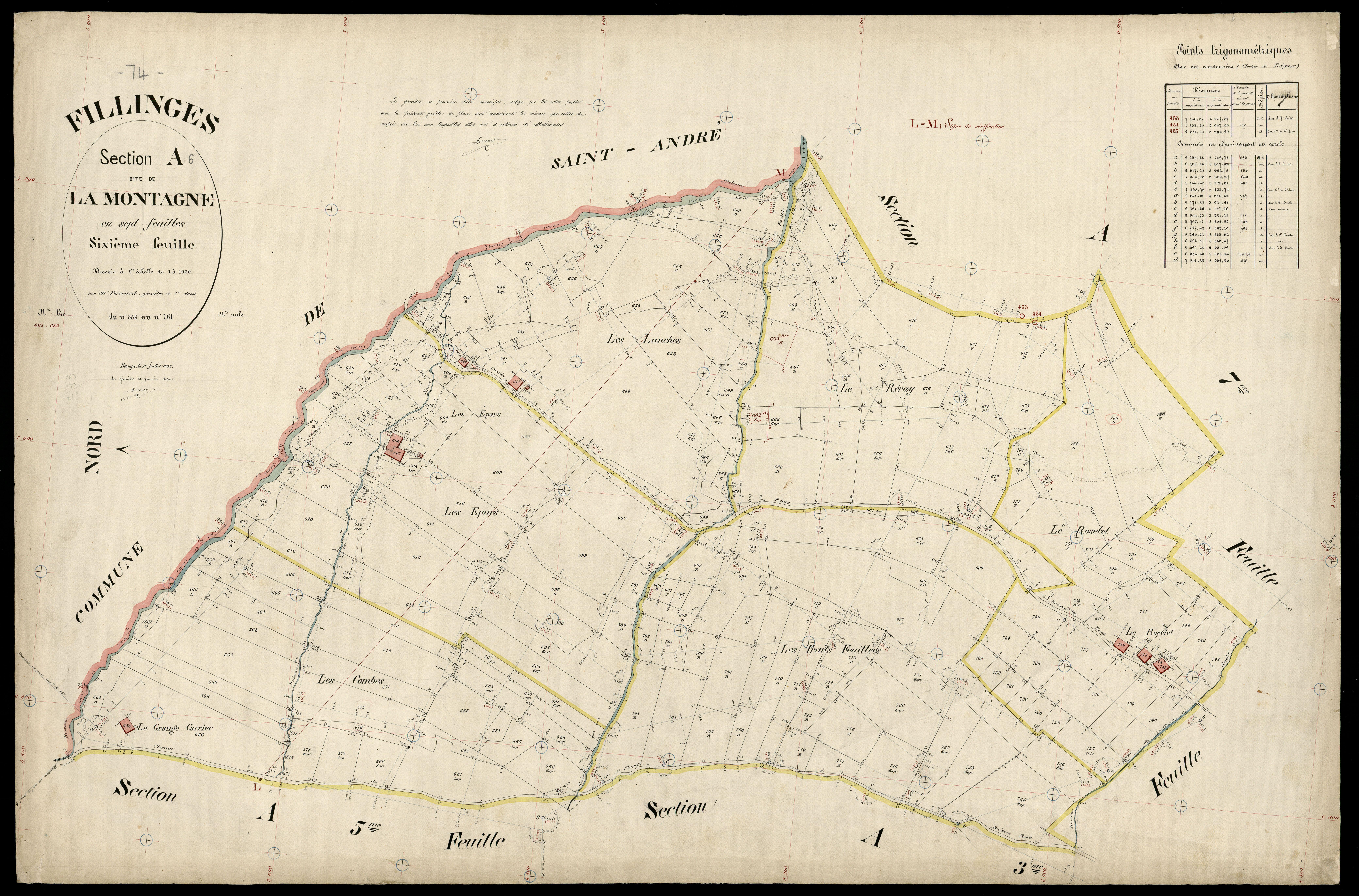 3 P 3 4772 - Feuille n° 7, parcelles n° 762 à 883 - 1er juillet 1895