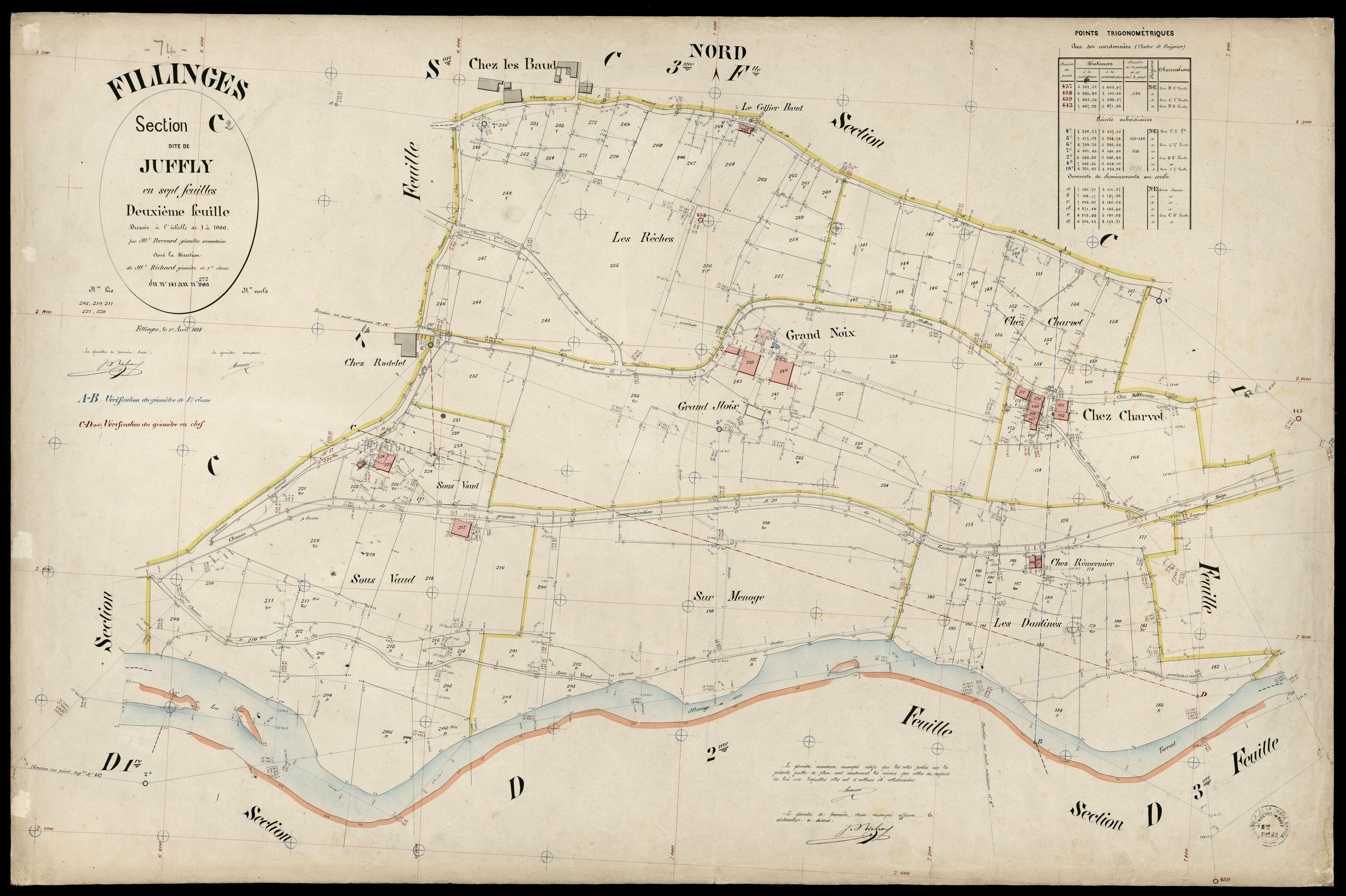3 P 3 4782 - Feuille n° 3, parcelles n° 273 à 447 - 1er juillet 1895