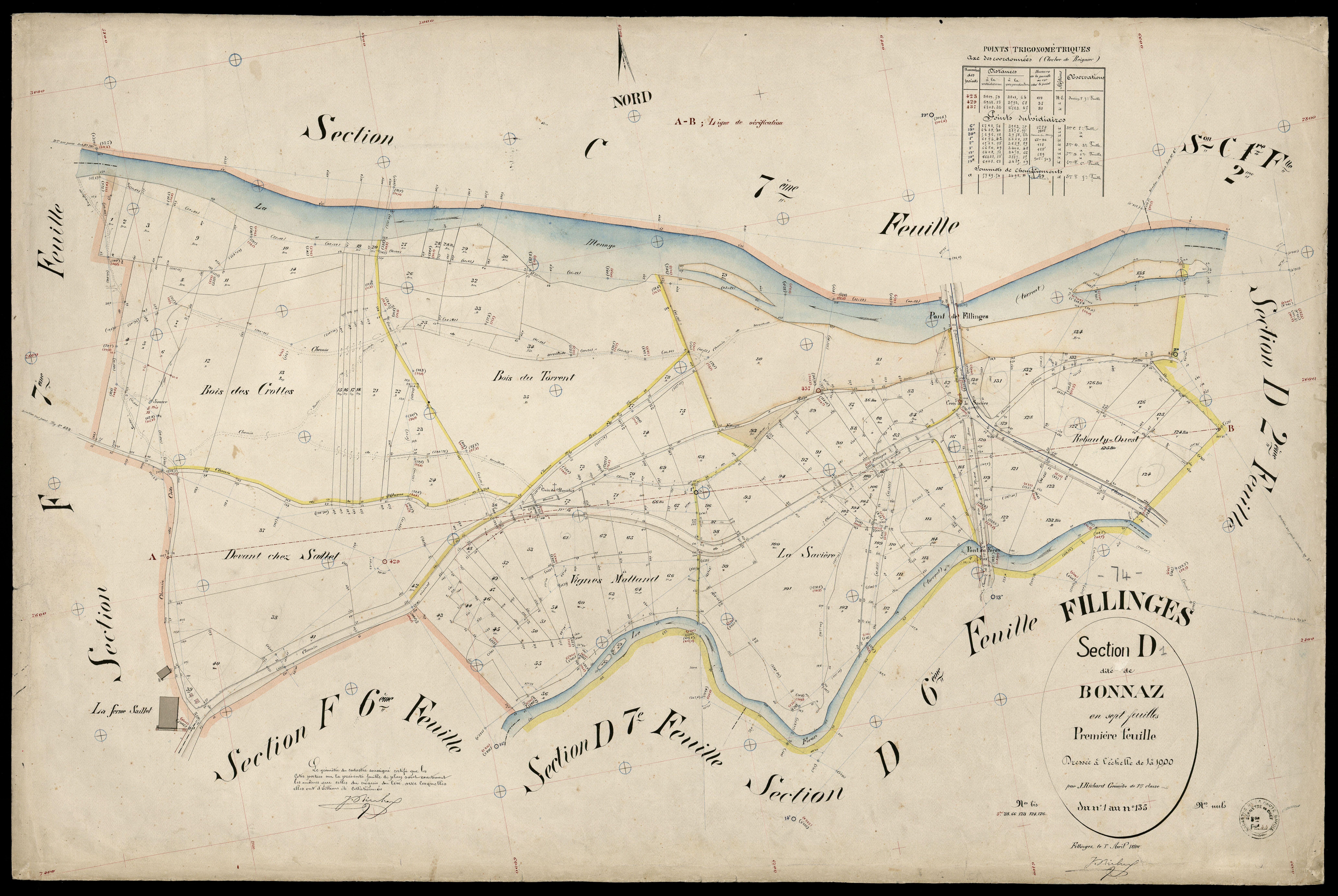 3 P 3 4788 - Feuille n° 2, parcelles n° 136 à 26 - 1er avril 1894