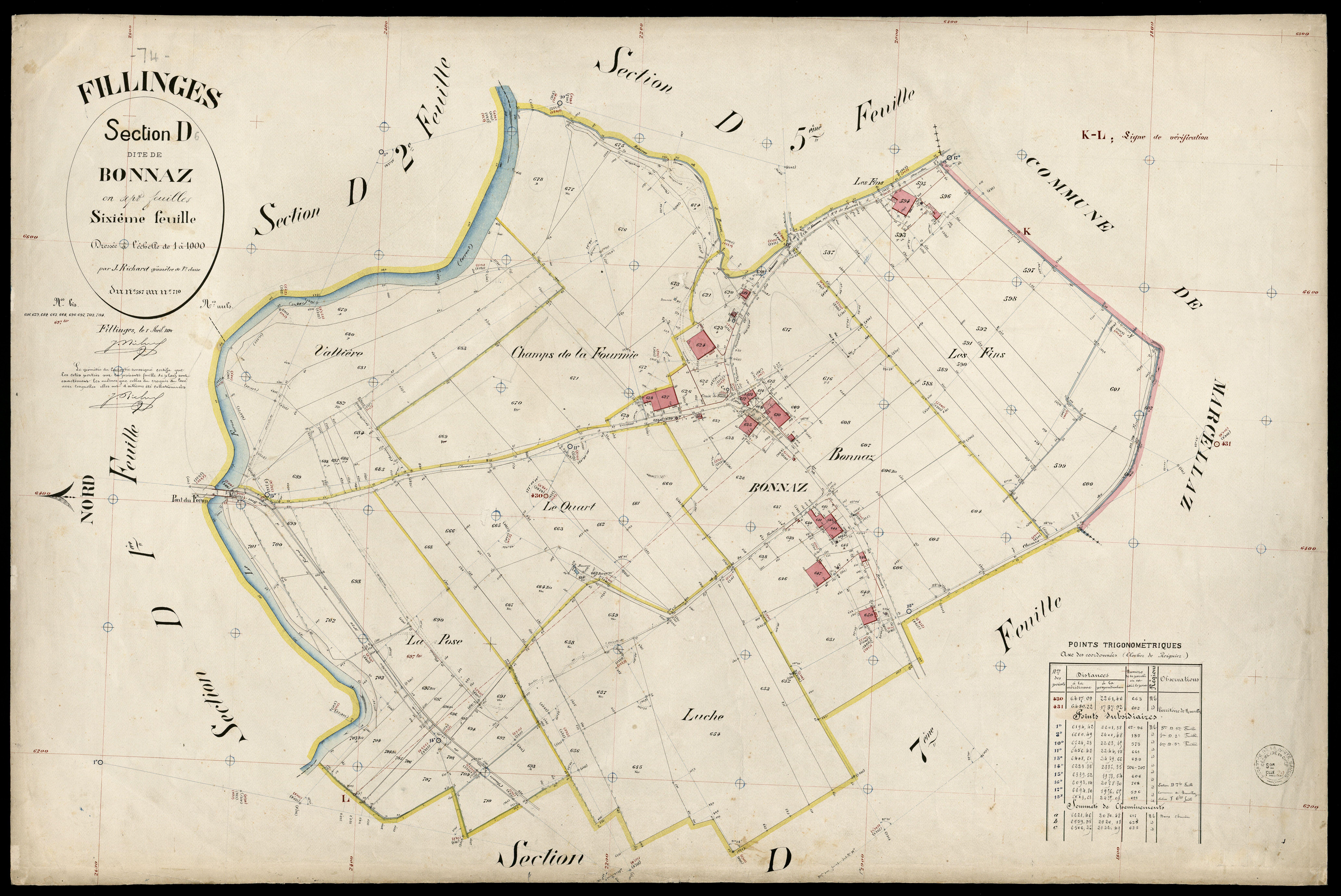 3 P 3 4793 - Feuille n° 7, parcelles n° 711 à 818 - 1er avril 1894