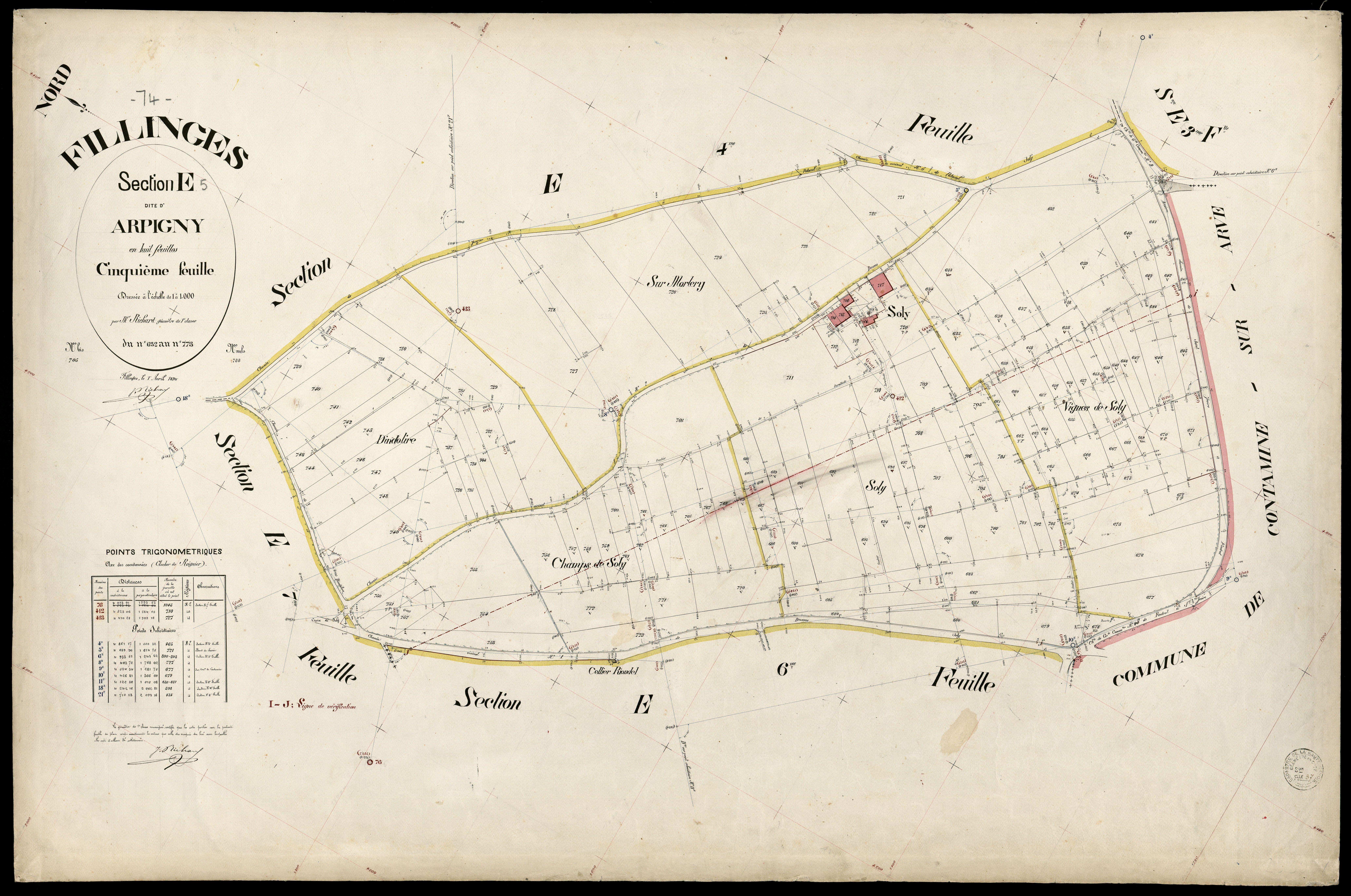 3 P 3 4799 - Feuille n° 6, parcelles n° 774 à 93 - 1er avril 1894