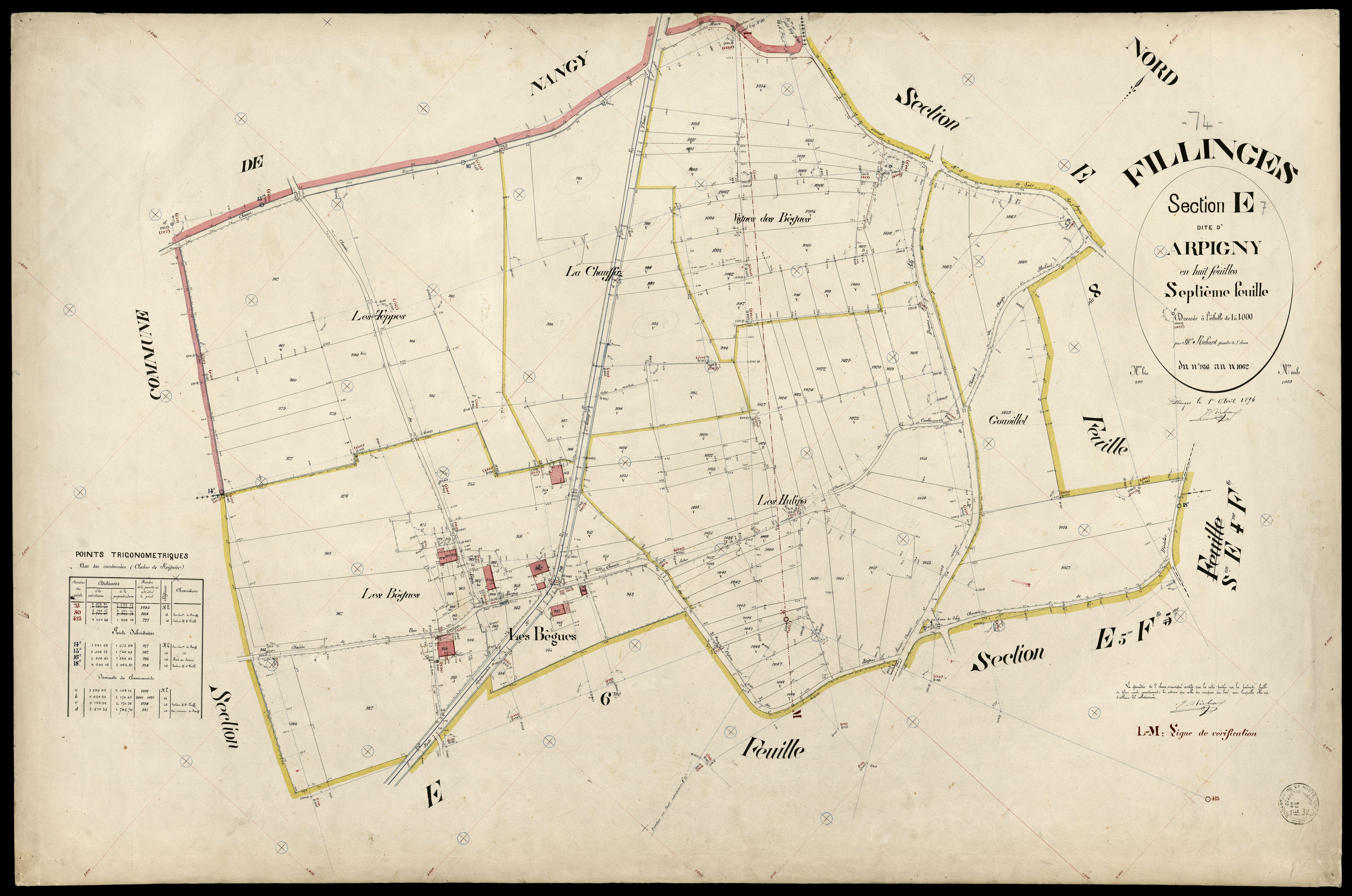 3 P 3 4801 - Feuille n° 8, parcelles n° 1063 à 124 - 1er avril 1894