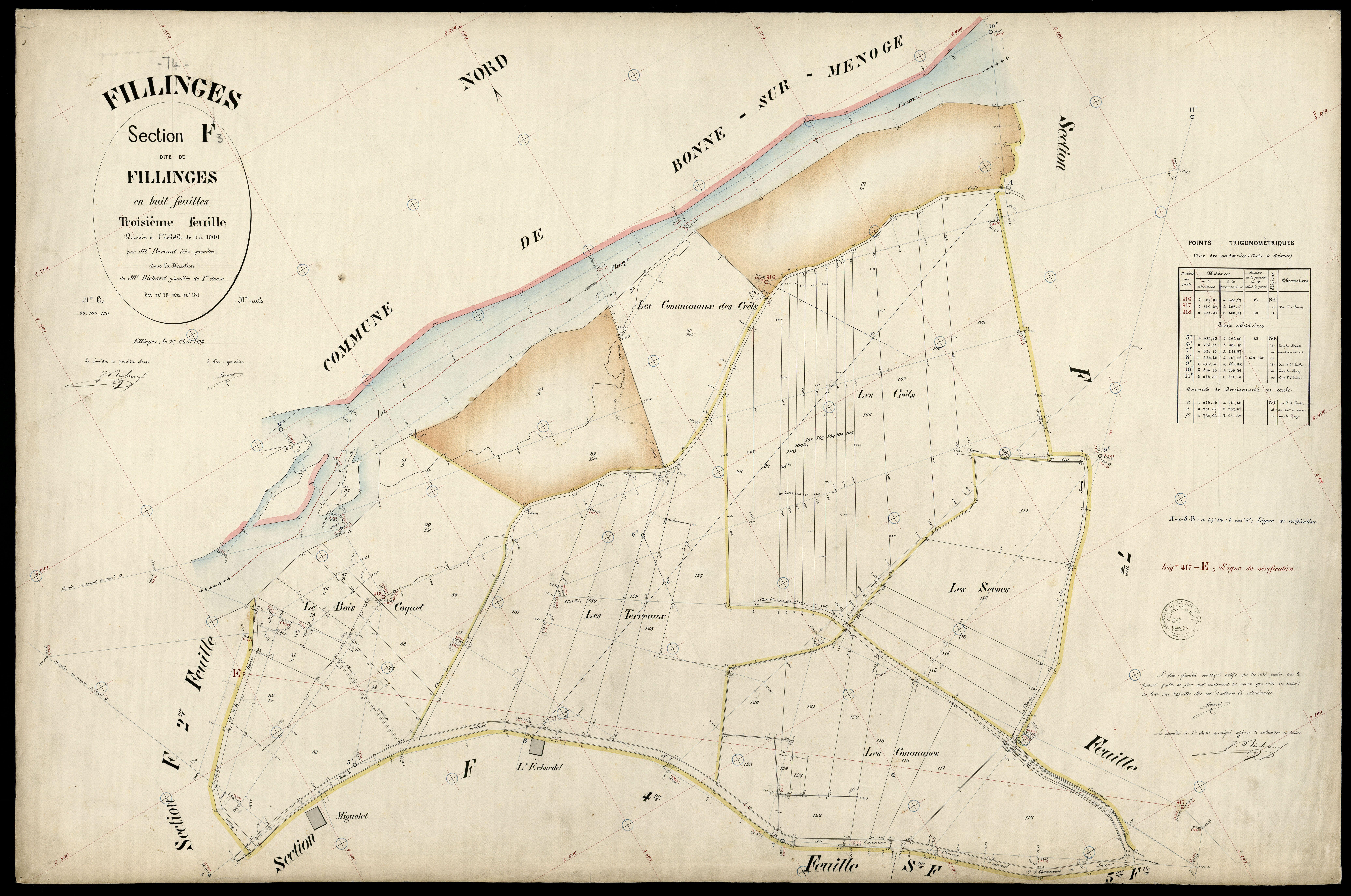 3 P 3 4805 - Feuille n° 4, parcelles n° 132 à 36 - 1er avril 1894
