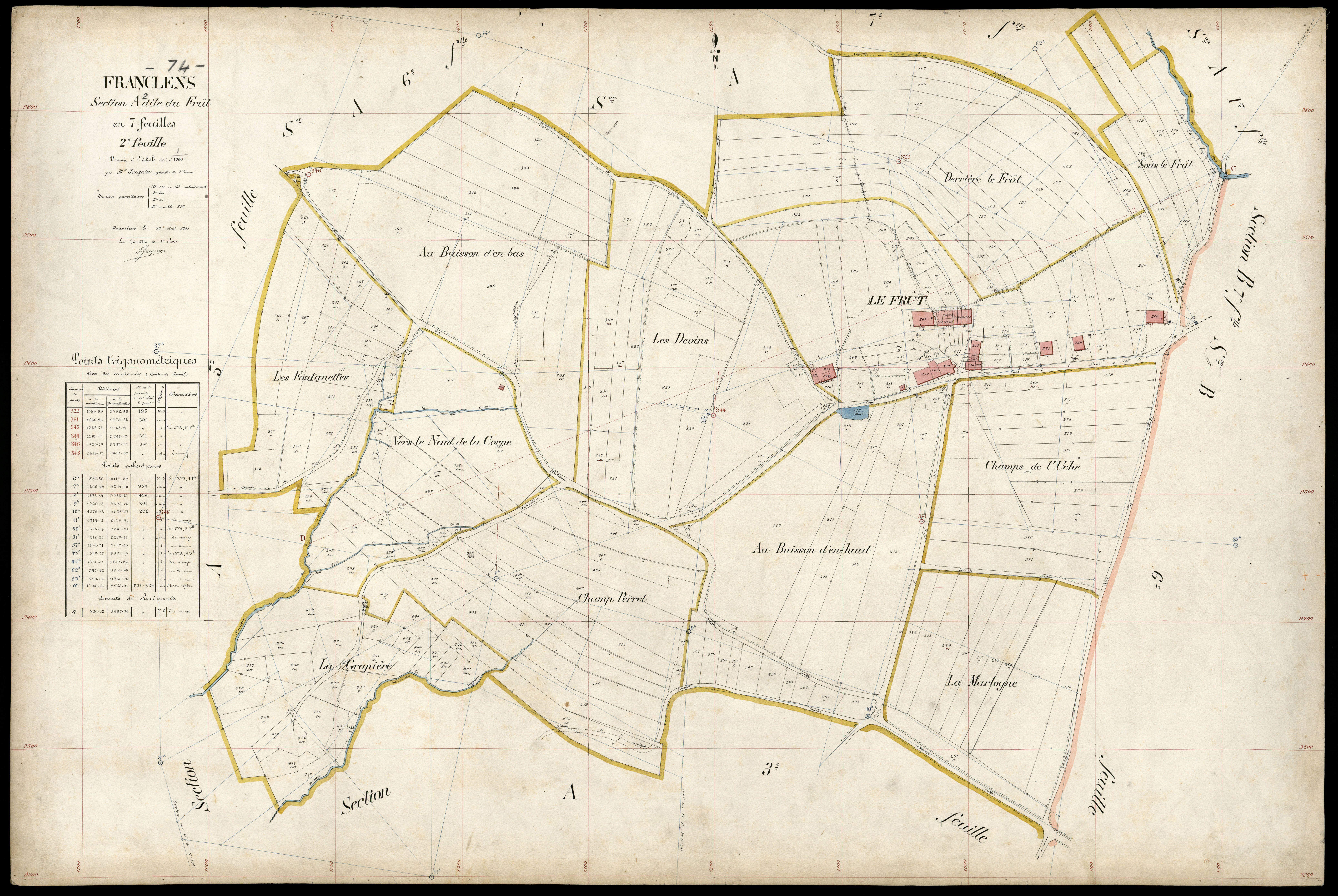 3 P 3 4822 - Feuille n° 3, parcelles n° 42 à 786 - 10 août 1909
