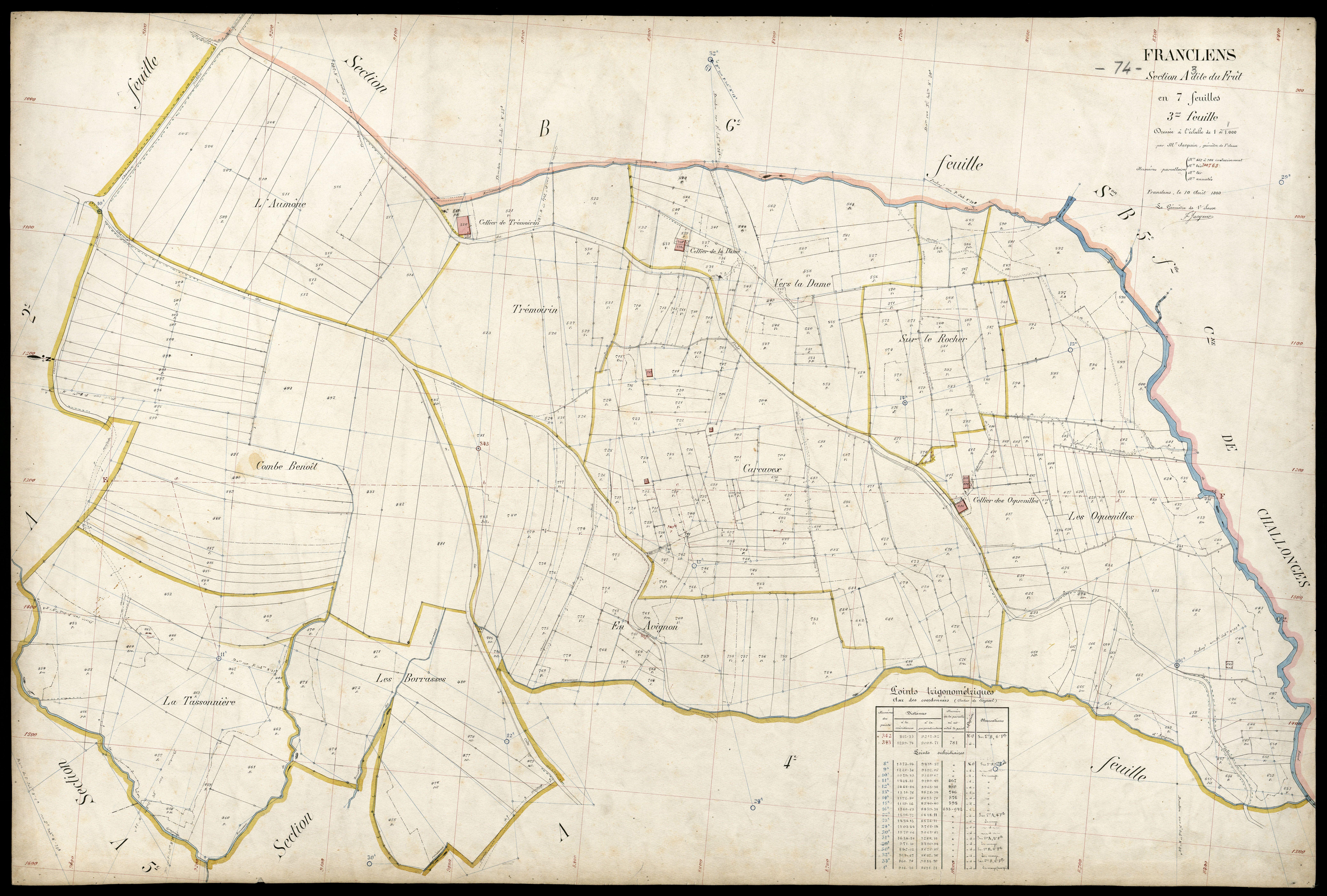 3 P 3 4823 - Feuille n° 4, parcelles n° 787 à 1028 - 10 août 1909